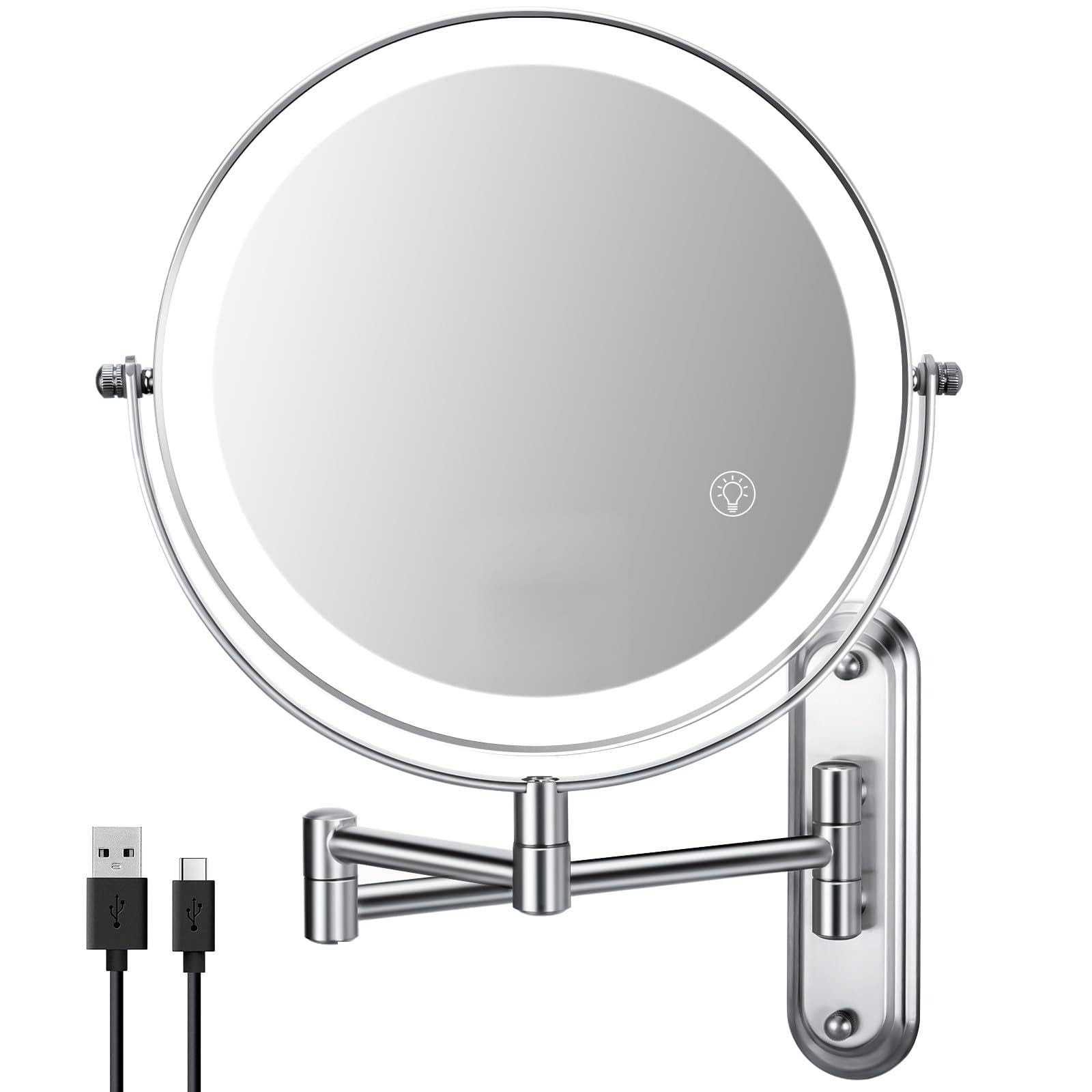 Miroir grossissant 1x/30x avec lumières LED, un design épuré pour votre coiffeuse