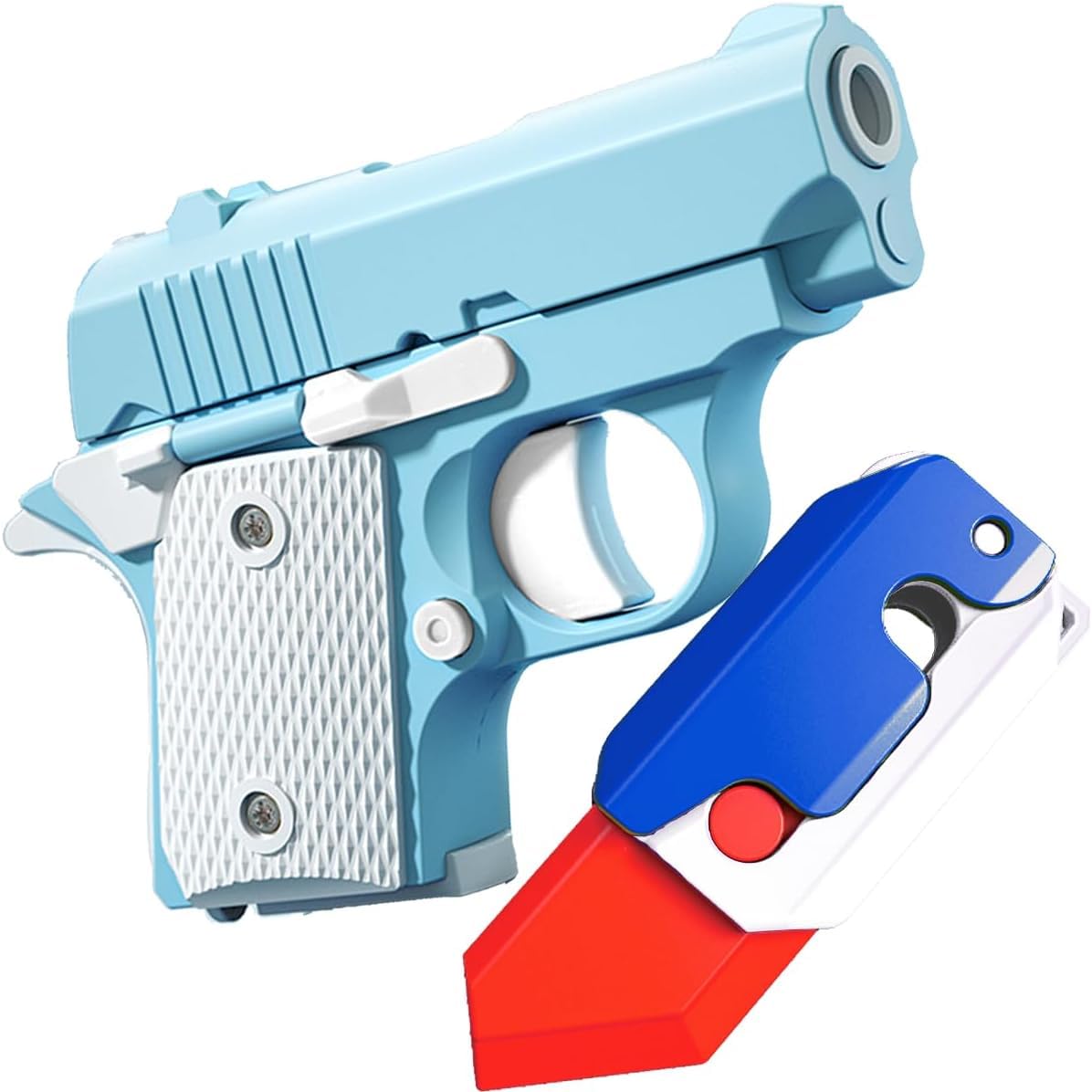 CGCHAONI Fidget Gun Toy - 3D Printed Pistol-Shaped Stress Relief Slider for Adults - Relaxing Office Desk Toy - Great Gift Idea for Him, Boyfriend, Men (Blue White), CN-443