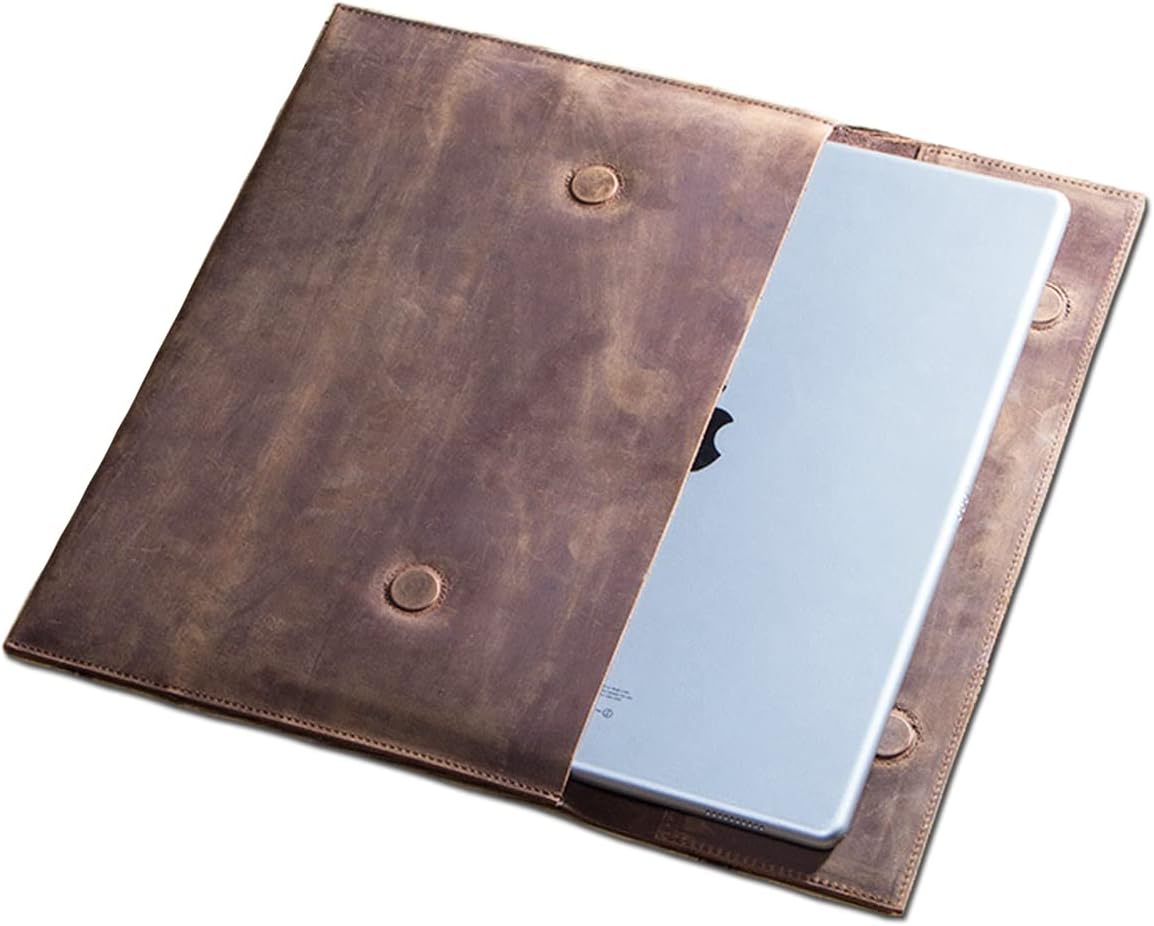 Genuine Leather iPad Sleeve 12.9, Handmade Tablet Sleeves w/Magnetic Button for iPad Pro 12.9" / New iPad Air / 11 inch iPad Pro, Best Gift for Men