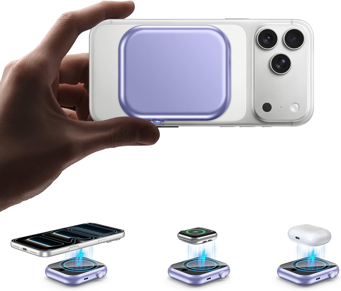 ummz for MagSafe Battery Pack 10000mAh,3-in-1 Magnetic Portable Charger,22.5W PD Fast Charging USB C in&Out Power Bank for iPhone 17/16/15/14/13/12,Apple Watch Series,Airpods