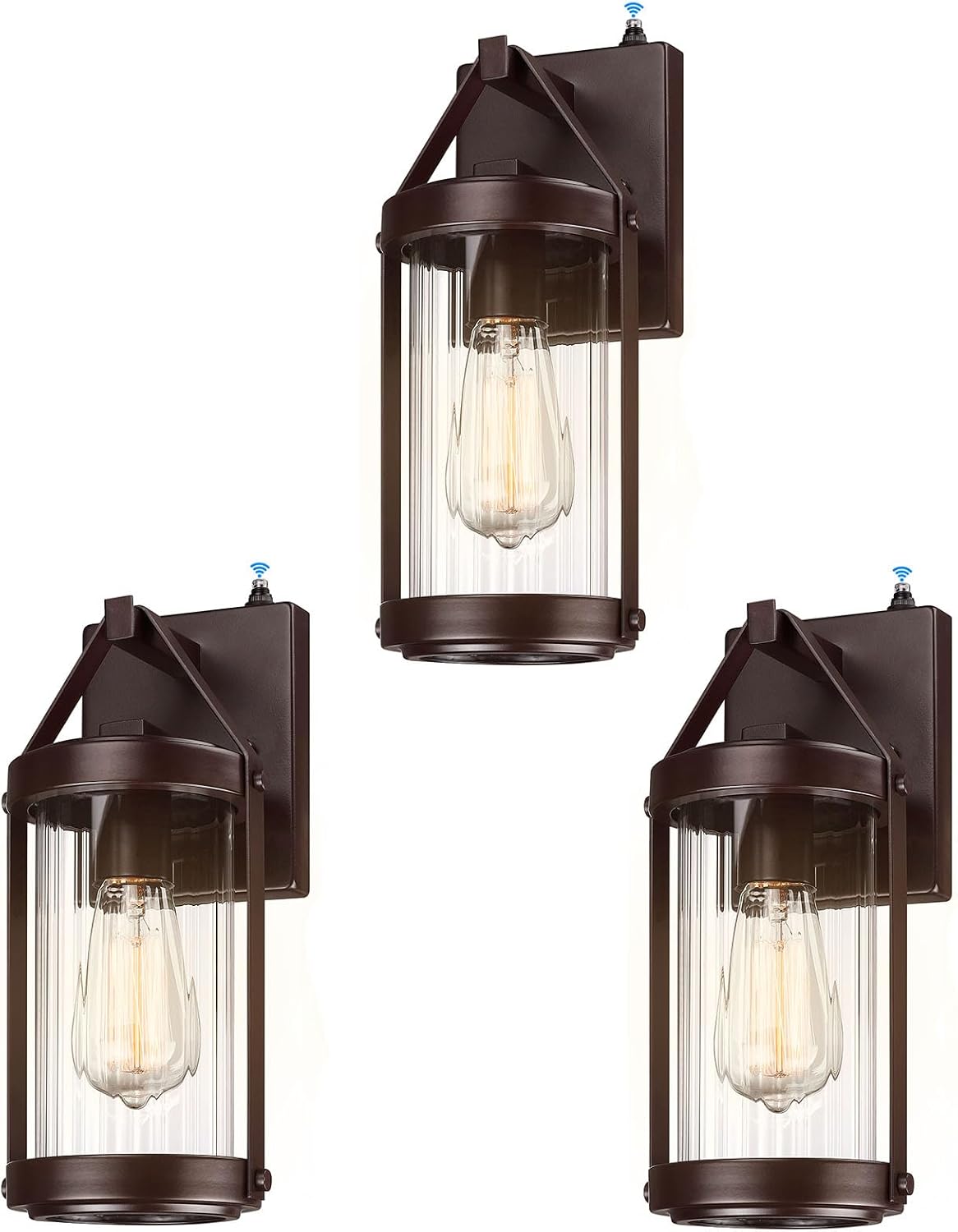 LONEDRUID 3 Pcs Dusk to Dawn Sensor Outdoor Wall Sconce Lighting Waterproof Exterior Porch Lantern Rustic Outside Garage Light Fixtures Wall Mount for House Patio Front Door