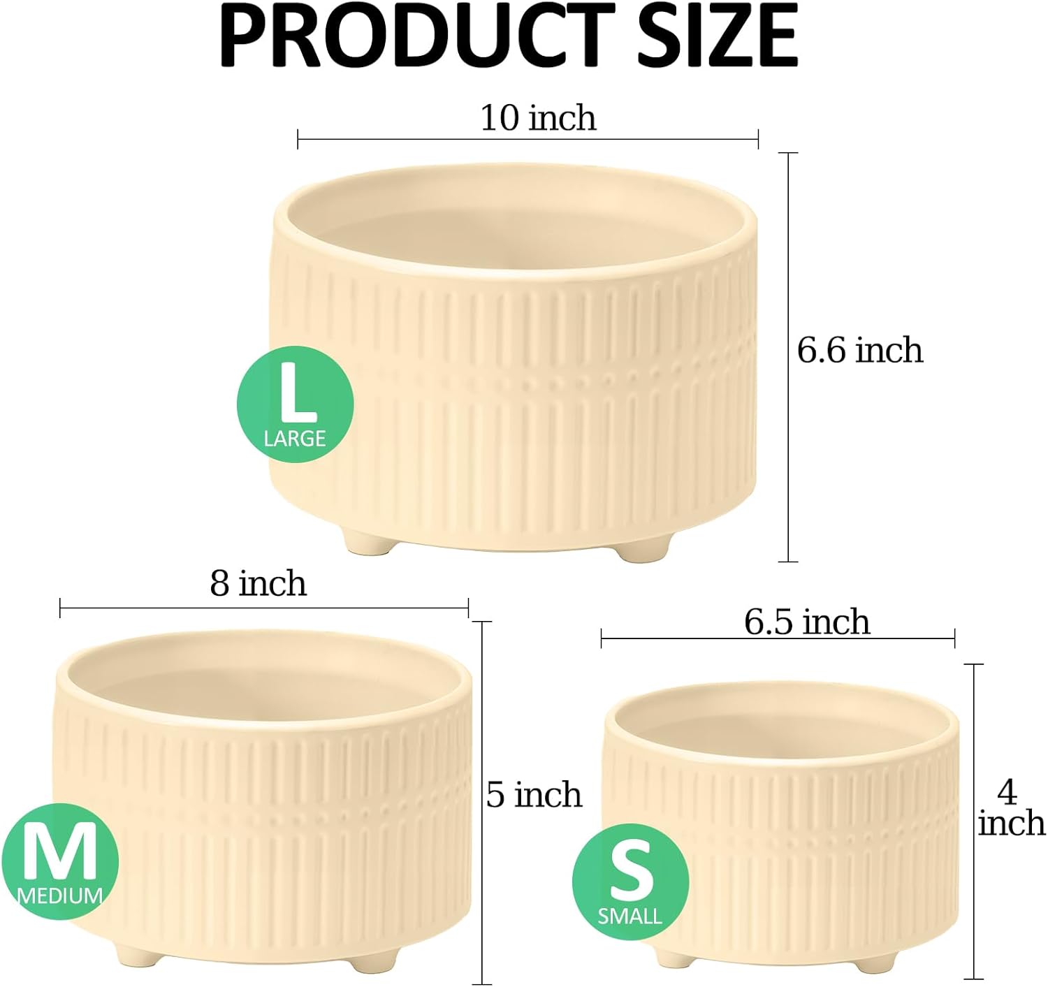 OXART Ceramic Pots for Plants, Set of 3, 10+8+6 Inch Planters for Indoor Plants, Modern Outdoor Flower Pot with Drainage Holes, Stylish Round Planter Pots (Yellow)