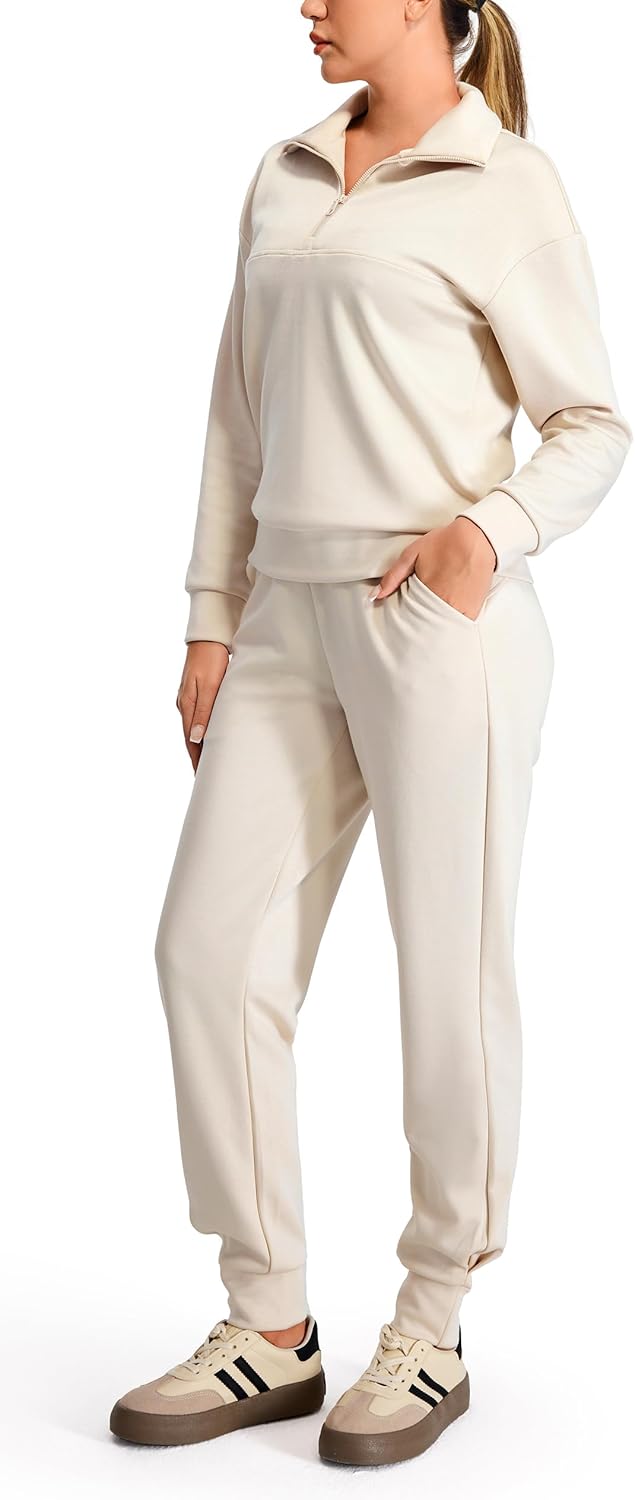 AFITNE Women's 2 Piece Outfits Sweatsuits Long Sleeve Tracksuit Casual Lapel Half Zip Sweatshirt Joggers Sweatpants Set - Image 2