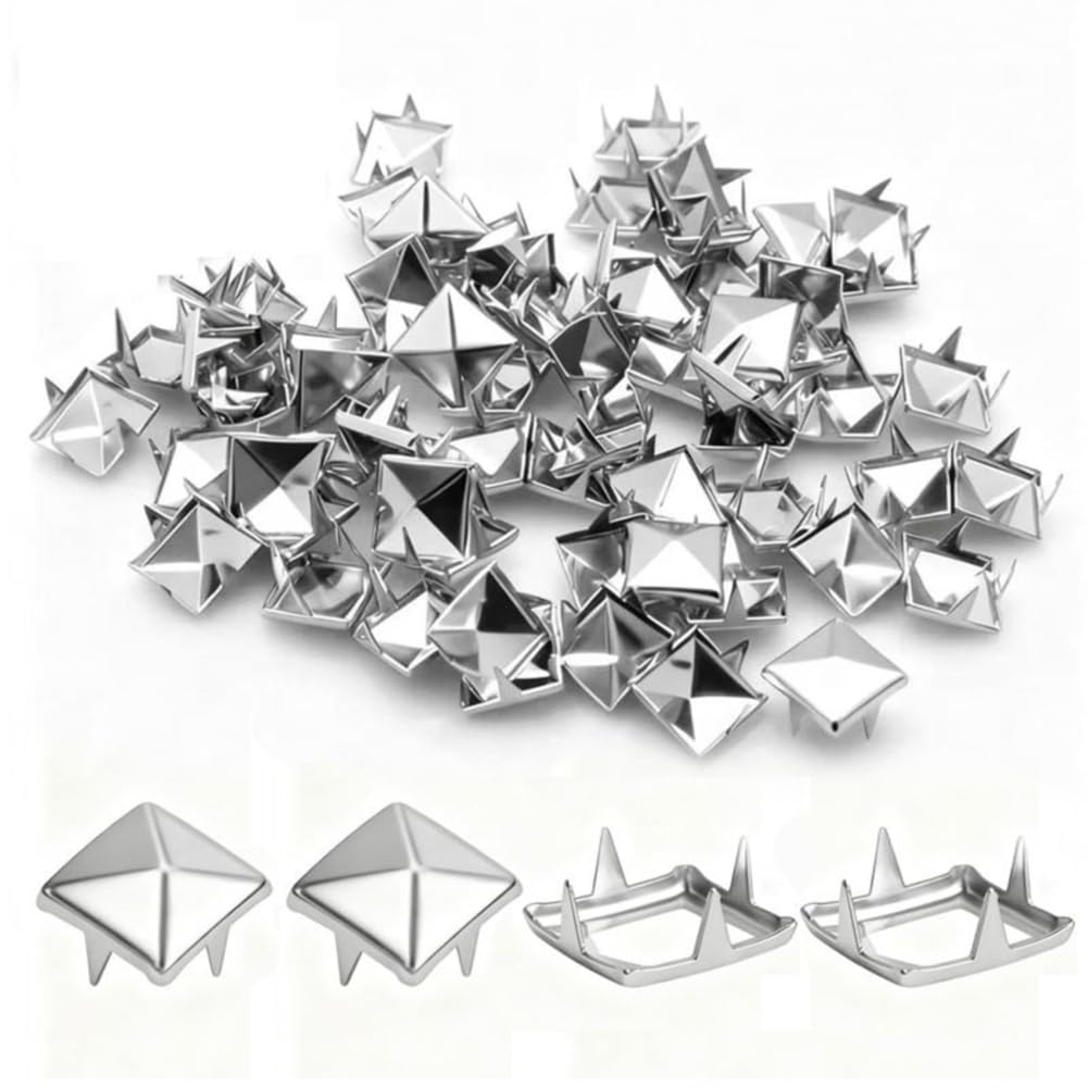 Jnchdghwa Silver 500Pcs 10Mm 4-Prong Square Spikes, Metal Pyramid Studs For Crafts, Punk Style Rivets For Clothing Decoration