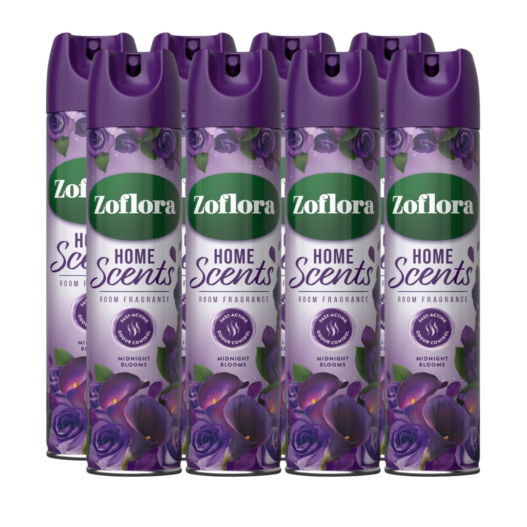 Zoflora Home Scents Room Fragrance 8 X 300Ml - Midnight Blooms Air Freshener, Fast Acting Odour Control - Air Fresheners For Home, Bathrooms, Bedrooms, Kitchens, Living Rooms, And More