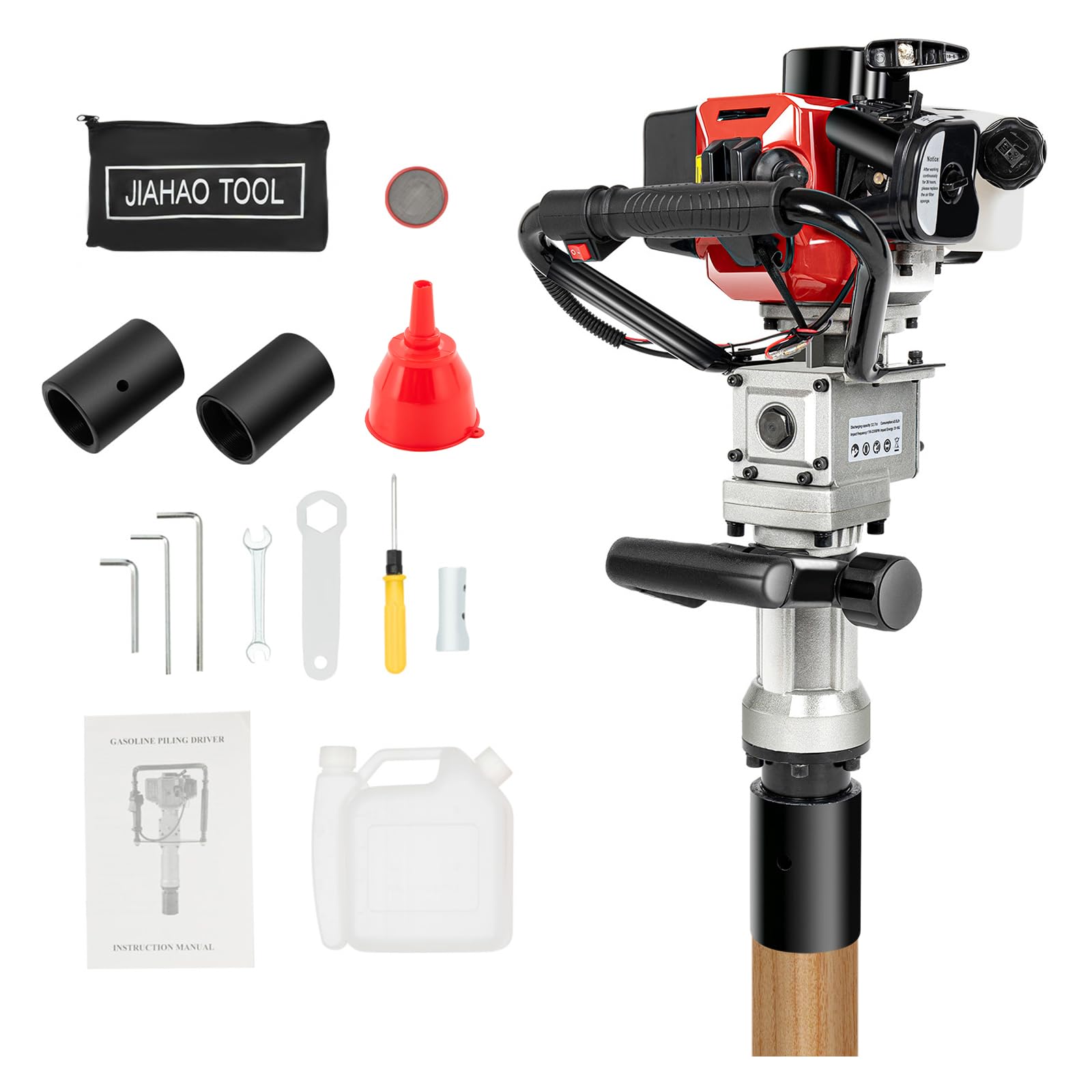 Pile Driver, 32.6CC 2 Stroke T-Post Gas Powered Petrol Pile Driver Garden Fencing Farm Pile Hammer Heavy Duty Single Cylinder Fence Push Pile Driving Machine