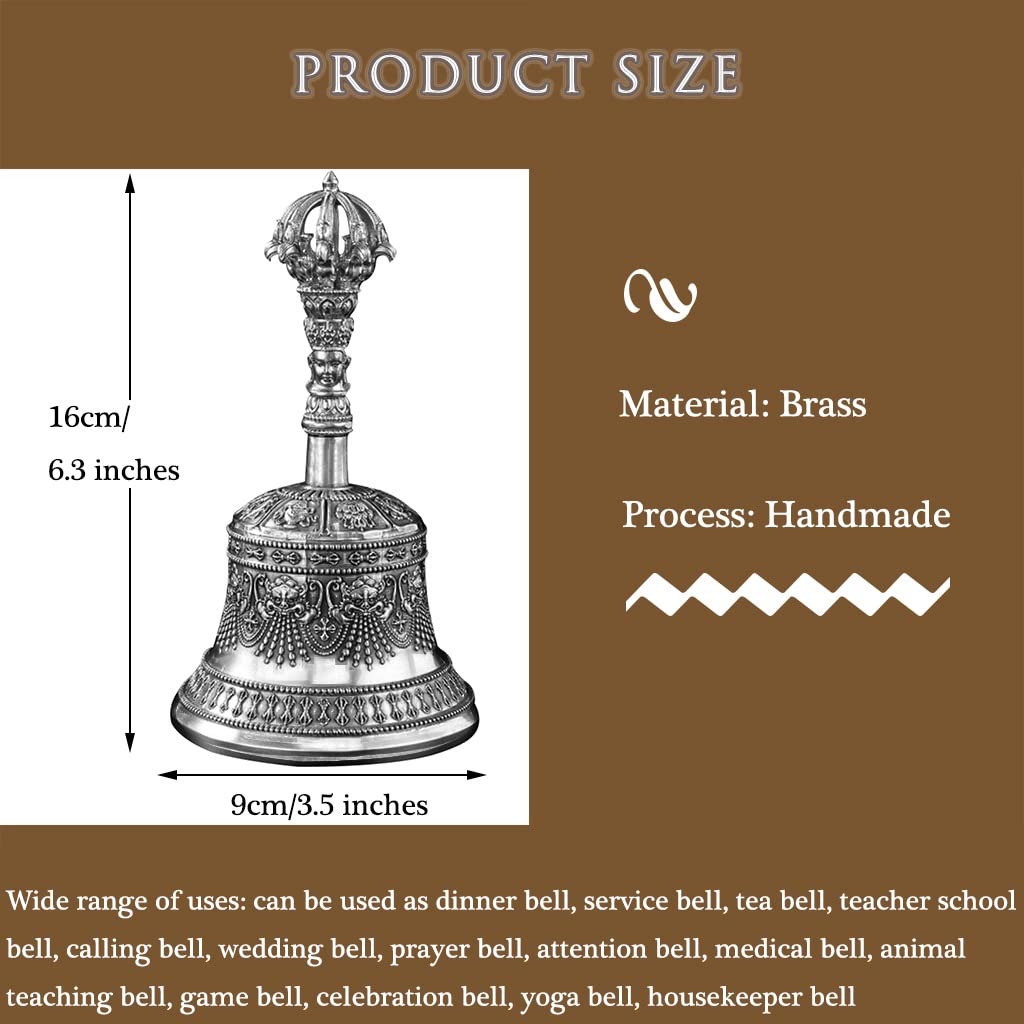 MbeLLO Handglocke, Messing-Handglocke, Hochzeitsglocken, Handglocke for Kirche, Hotel, Klassische feierliche Reliefdekoration, Handglocke, (Farbe: Blau, Größe: 6,3 * 3,5 Zoll)