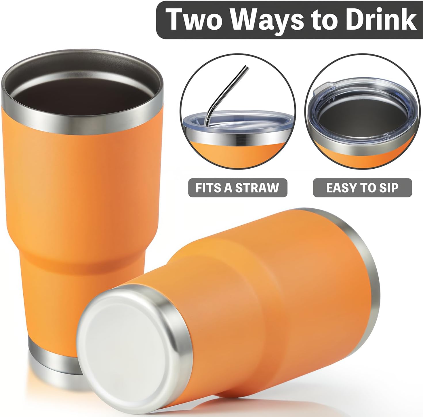 MEWAY 30oz Insulated Tumbler With Lids and Straws,Stainless Steel Double Vacuum Coffee Tumbler Cup, Brush, Durable Powder Coated Coffee Cup for Cold & Hot Drinks, Office, Travel(Orange,8 PACK) - Image 3