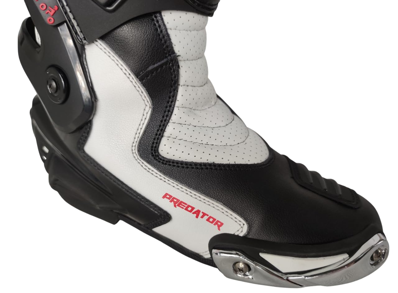 WinNet Stivali stivaletti sportivi racing omologati CE calzature di pelle per moto con protezioni da turismo o pista (Bianco, Sistema Taglie Calzature EU, Adulto, Numero, Media, 43)