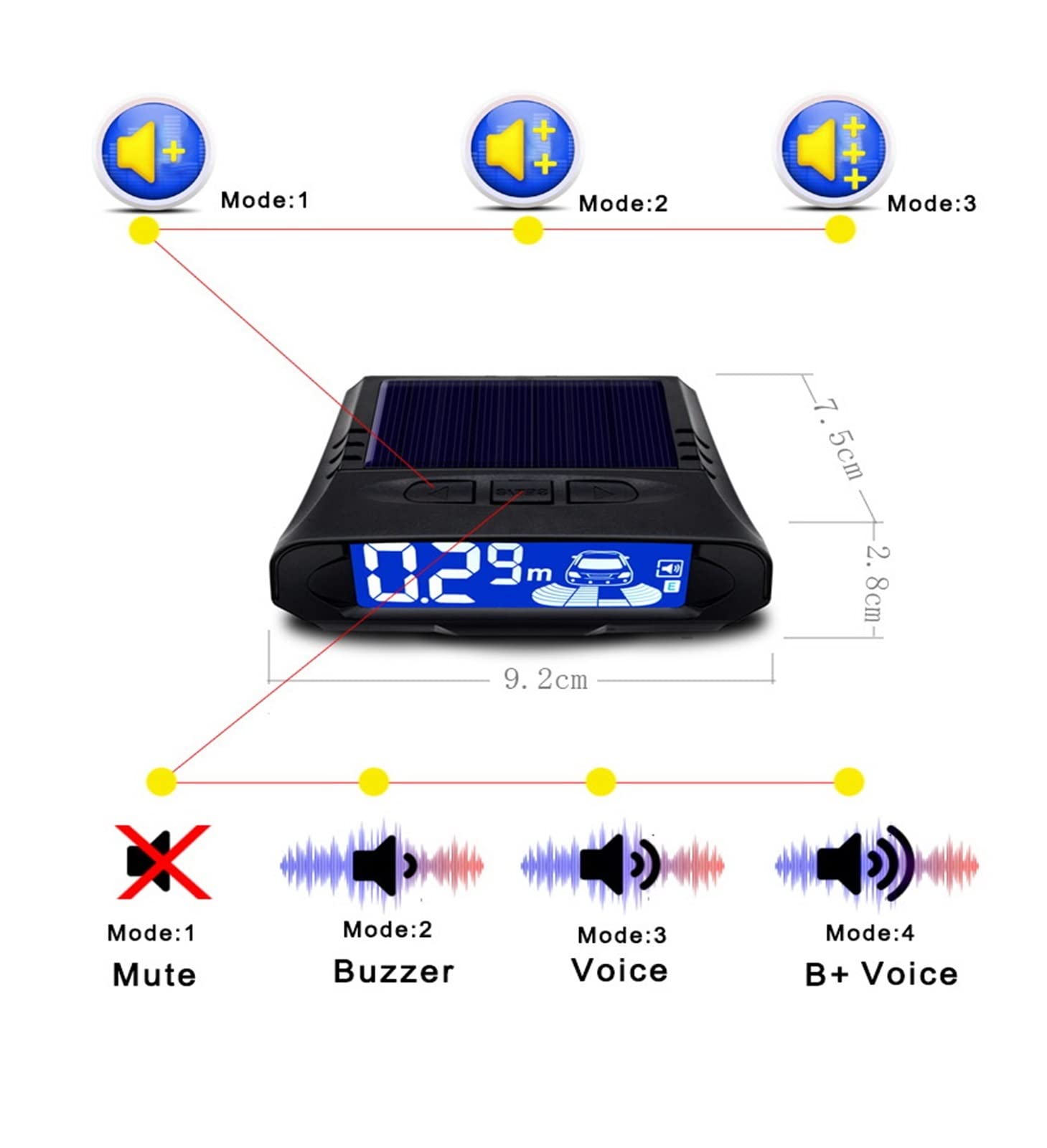 Kit Sensori Parcheggio Wireless Auto Radar Backup Parktronic Ricarica Solare Automatica Monitor LCD Rilevatore Assistenza Retromarcia sensori parcheggio(Grigio)