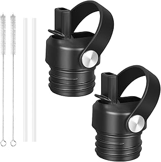 Straw Lid for Hydro Flask Standard Mouth Water Bottle 18 21 24oz, Flexible Handle Leak Proof Sports Cap Fit for Hydroflask, Flip Straw Top Lids (Black(2Pack))
