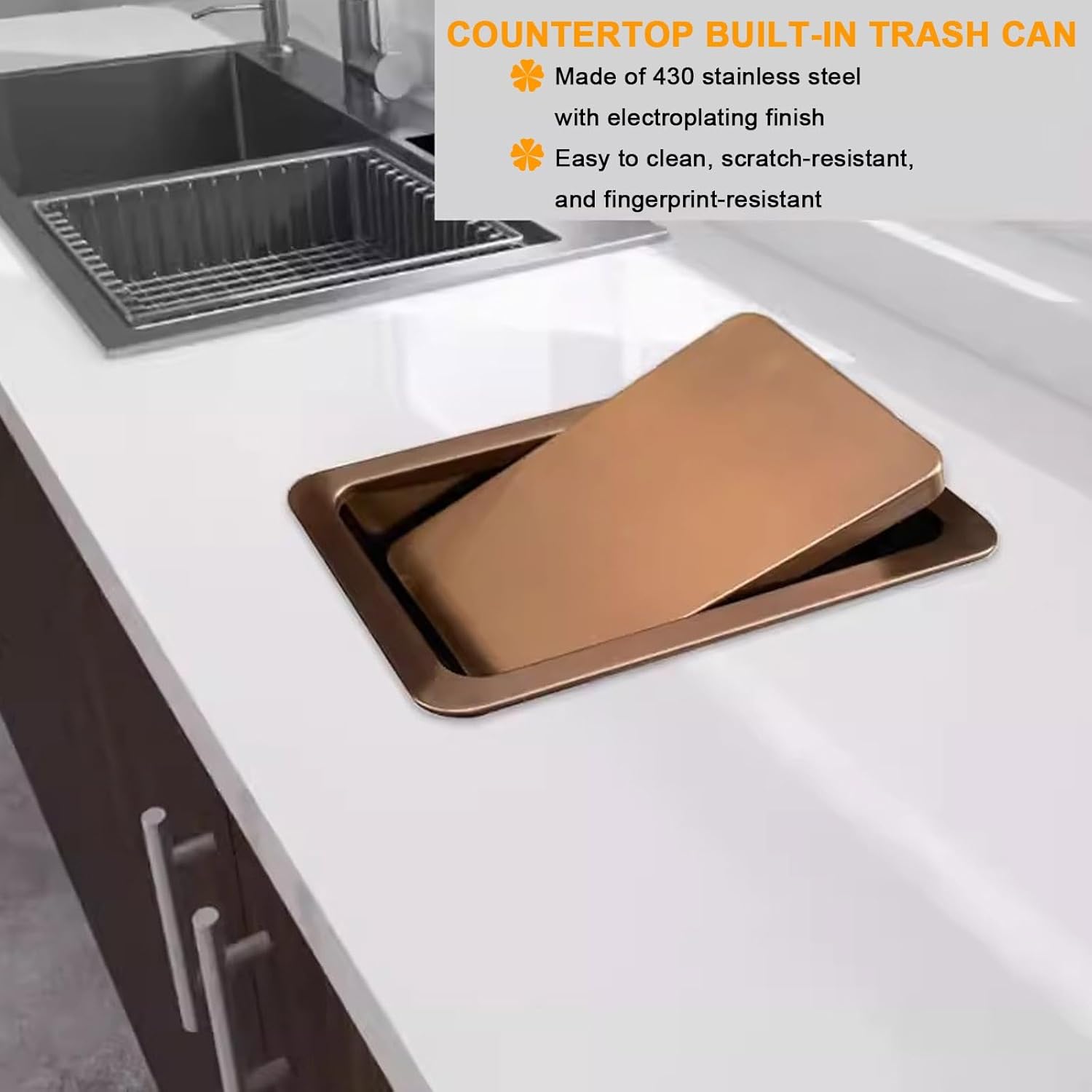 Stainless Steel Bin Cover, Countertop Trash can Lid, Hinged Flip top for Kitchen, Bathroom, odor Proof, Easy to Clean(Gray,27x18.5cm)