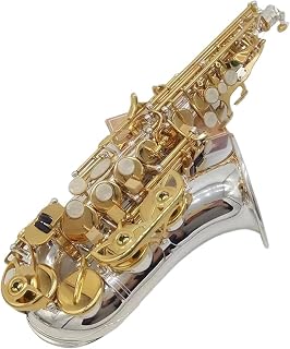 Saxofón Saxofón Soprano Curvo Profesional Instrumento Musical Saxofón Con Llave Dorada Y Cobre Blanco (Color : Leather bag)