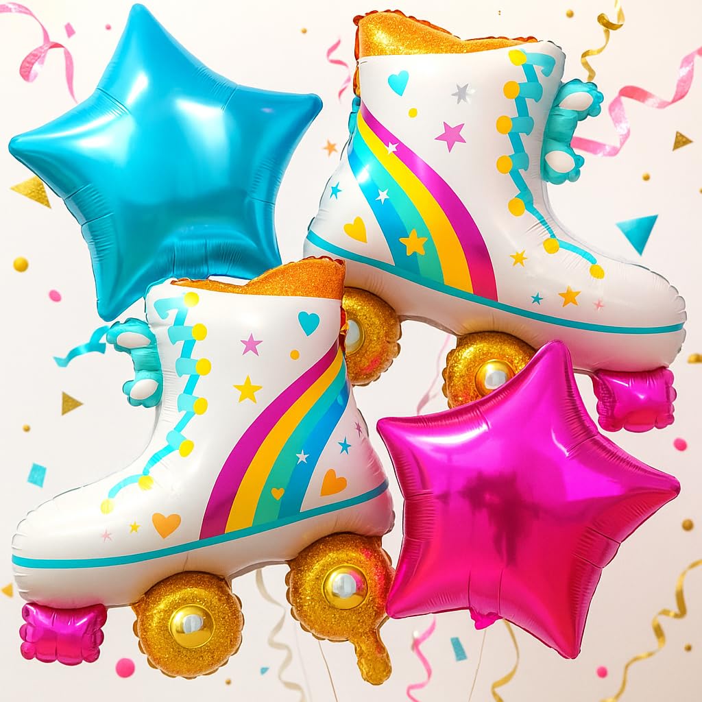 Katchon, Roller Skate Balloons and Star Balloons -20 Inch, pack of 4 | Roller Skating Party Supplies, Roller Skate Party Decorations | Birthday