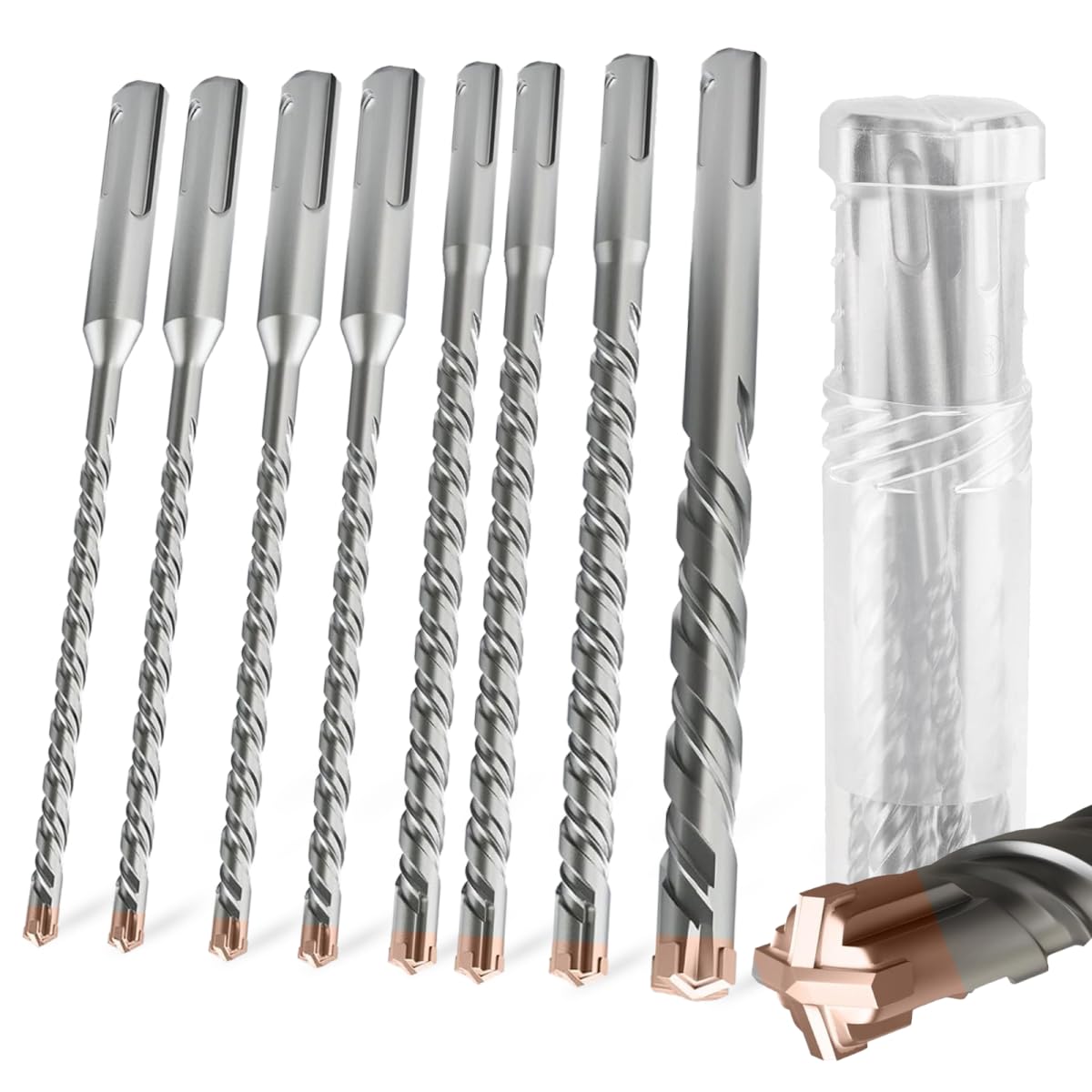 8pcs SDS Plus Hammer Drill Bits Set(5/5/6/6/8/8/10/12mmx160mm),Professional Tungsten Carbide Cross Tip,SDS Plus Masonry Drill Bits for Wall, Stone, Concrete, Brick