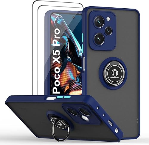 QUIETIP Funda compatible con Xiaomi Poco X5 Pro 5G con protector de pantalla, TPU + policarbonato duro, anillo magnético a prueba de golpes, soporte