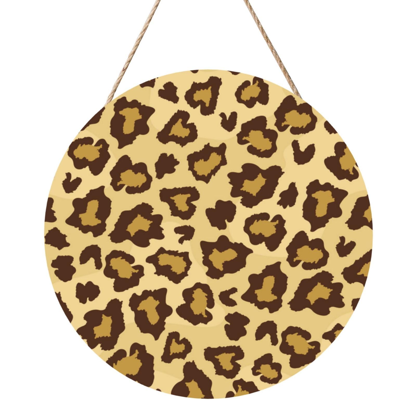 InOmak Leopard Grain, Round Wood Panel Painting 12 in, Wall Hanging Painting For Home