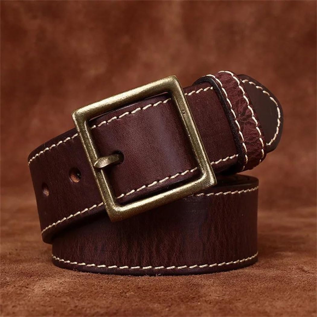 Men's Wide Leather Belt - 4.2 cm Solid Cowhide with Copper Pin Buckle