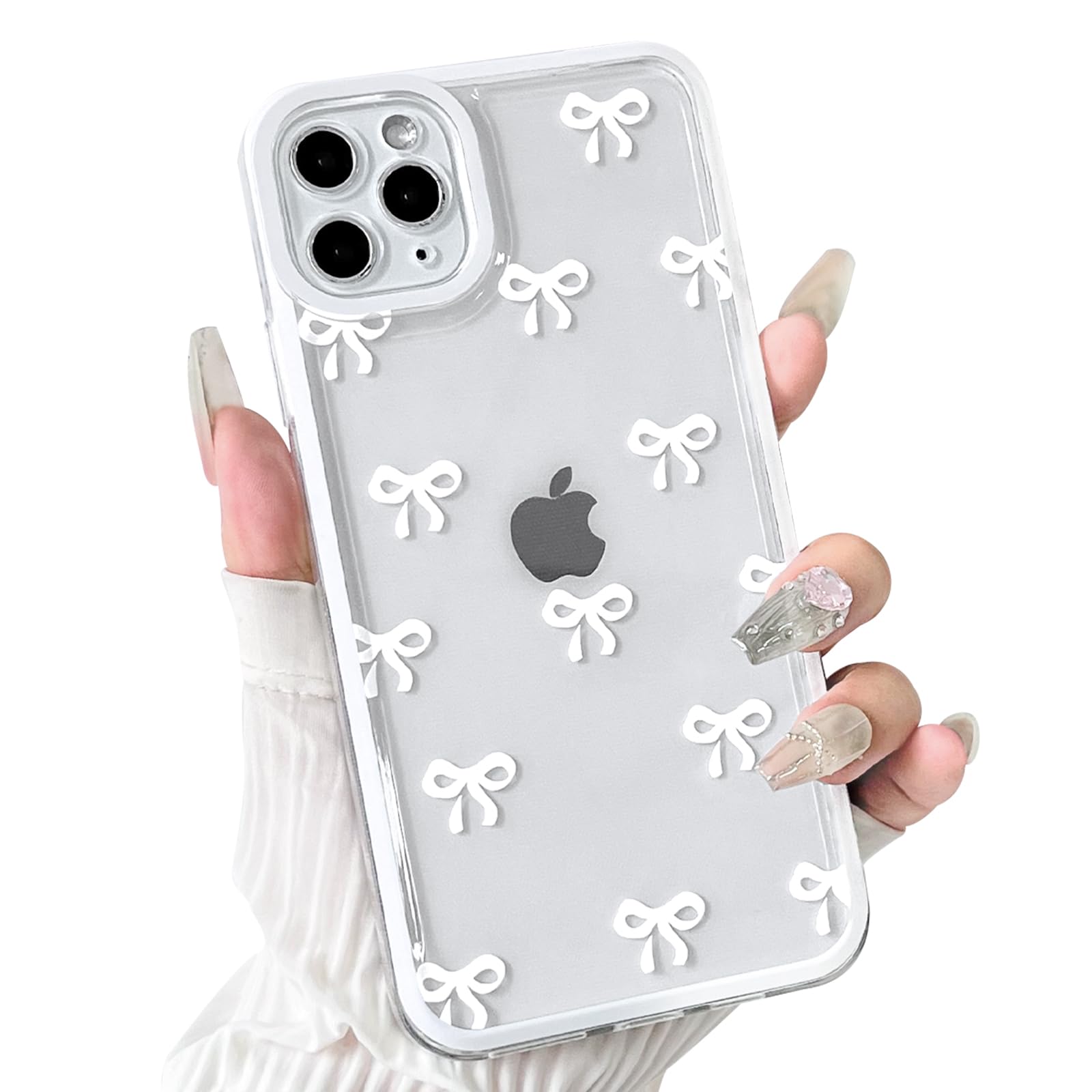 NITITOP Compatible with iPhone 11 Pro Case Cute Clear Durable Ribbon Bowknot Pattern for Girls Women Soft TPU Transparent Full Camera Lens Shockproof