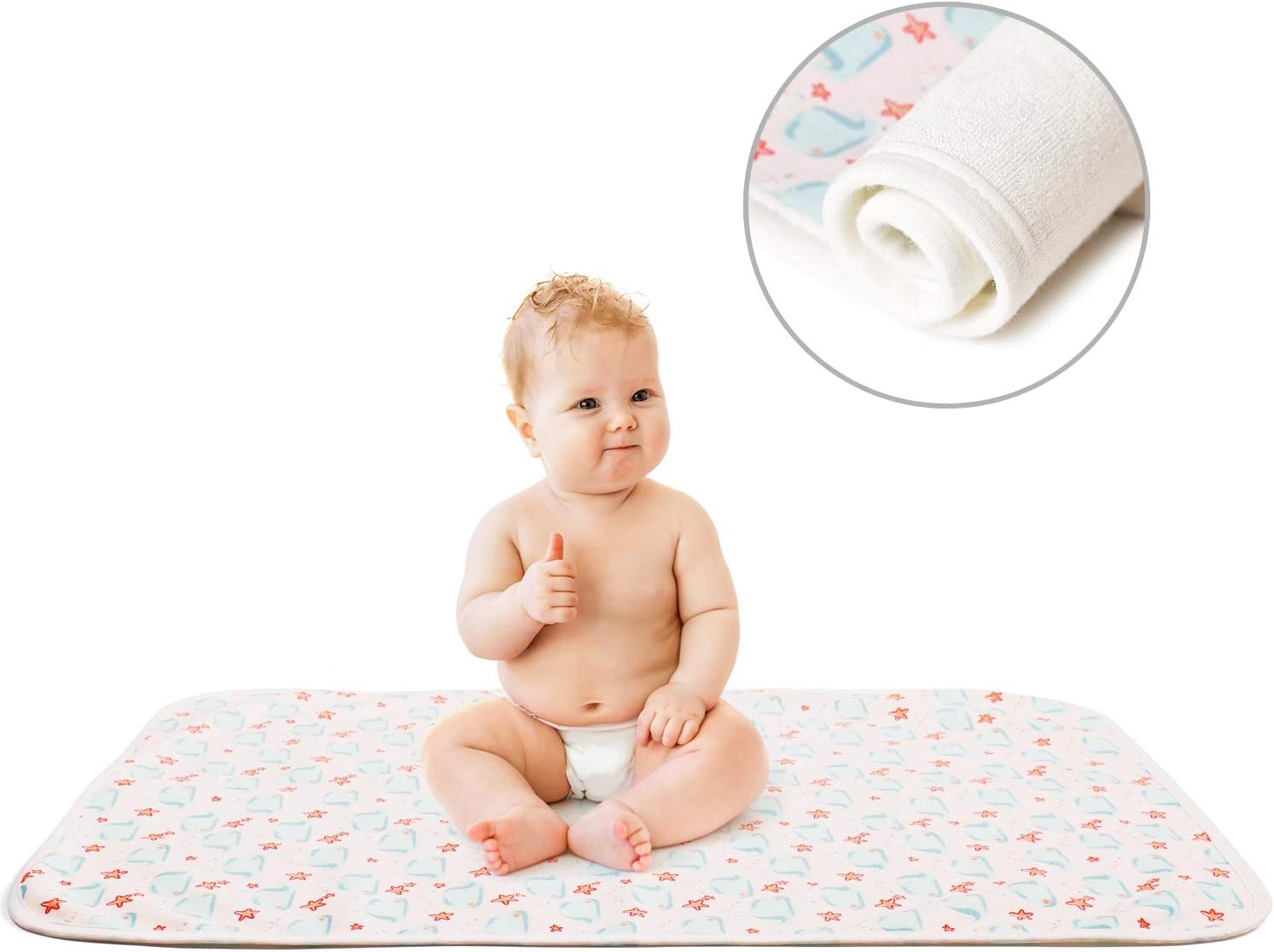Changing Baby Diaper Pad, Waterproof Pad Baby, Mifiatin Soft Urine Pads Absorbent Blanket Sheet Bed Pads Washable Mattress Change Mat Incontinence Pads for Infant and Adults (Whale Pad - 27*39 inch)