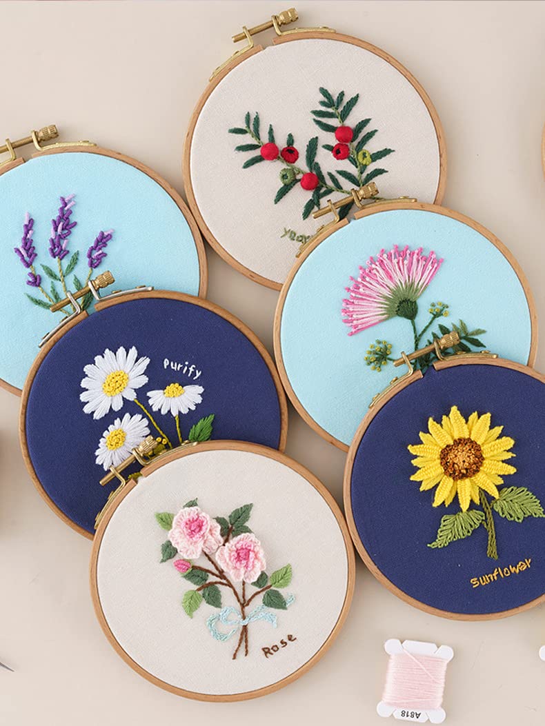 Kit per Ricamo fai da te Kit da ricamo Motivo a fiori Ricamo fai da te Kit completi Ricamati su vestiti Punto croce Cucito Ricami con cerchio Kit Punto a Croce Per Principianti ( Color : Embroidery Ki