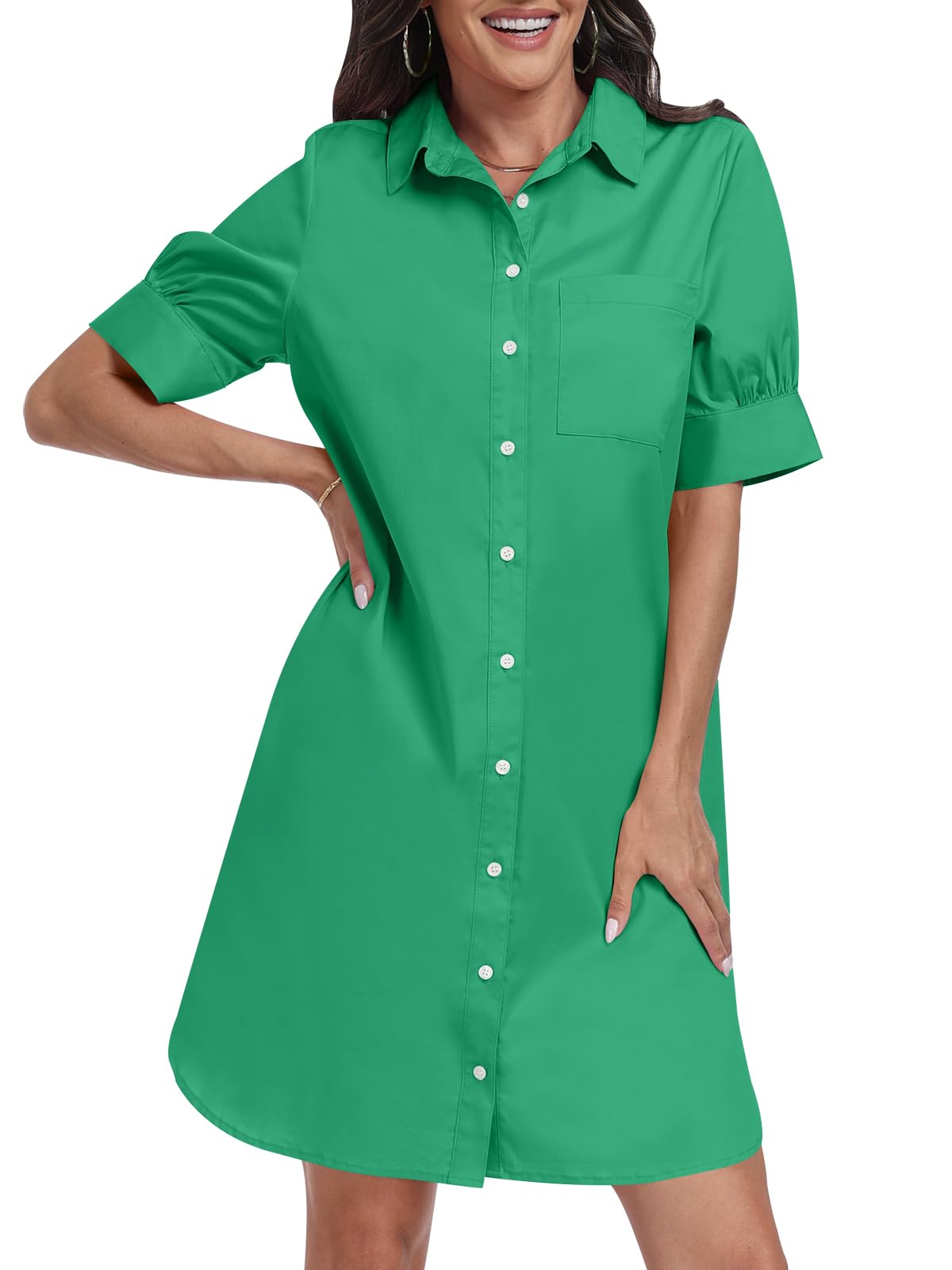 ANRABESS Womens Button Down Shirt Dress Summer Short Sleeve Business Casual Shift Dresses with Pockets 2026 Trendy