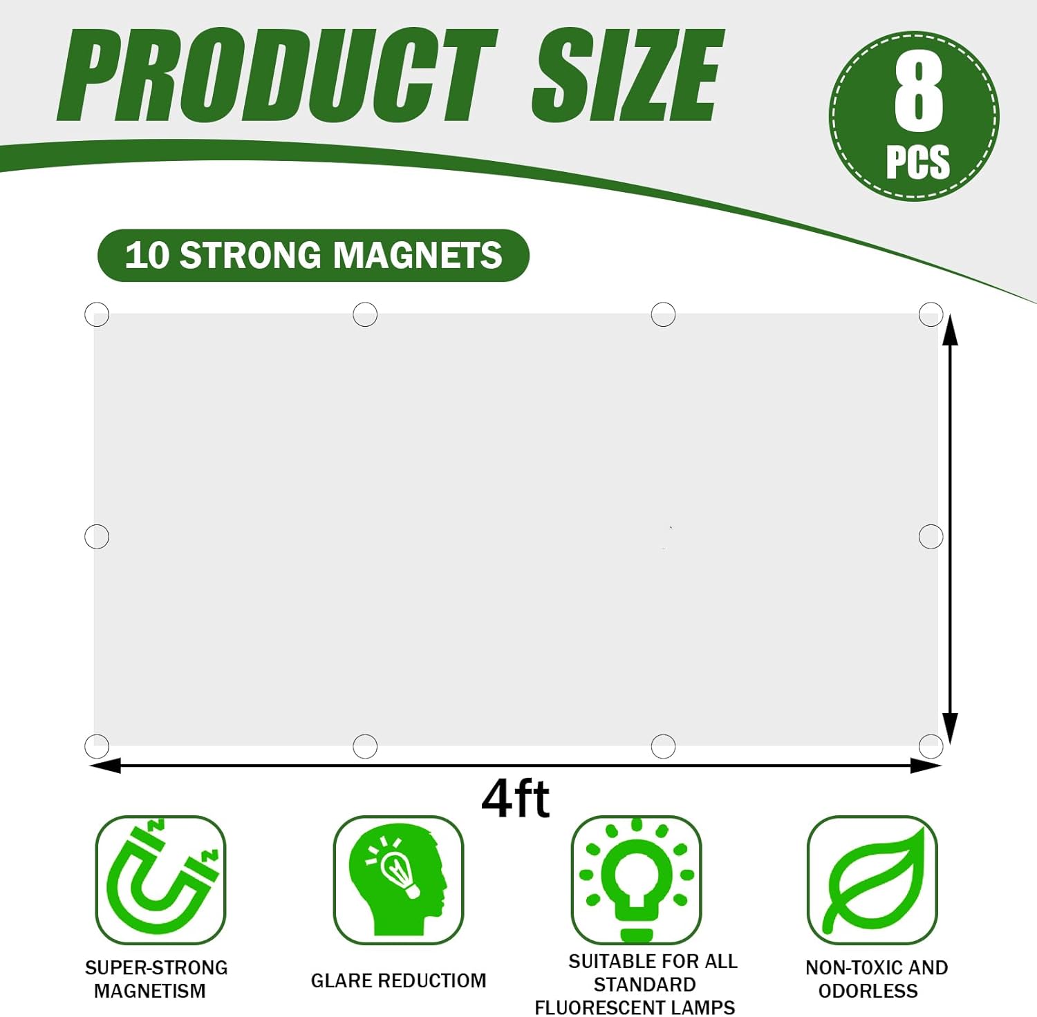 8 Pcs Fluorescent Light Covers with 80 Magnets Decorative for Classroom Ceiling Light 4 x 2 Feet Magnetic Light Covers Filter Easy Install for Office Hospitals & Home Drop Ceiling Supplies