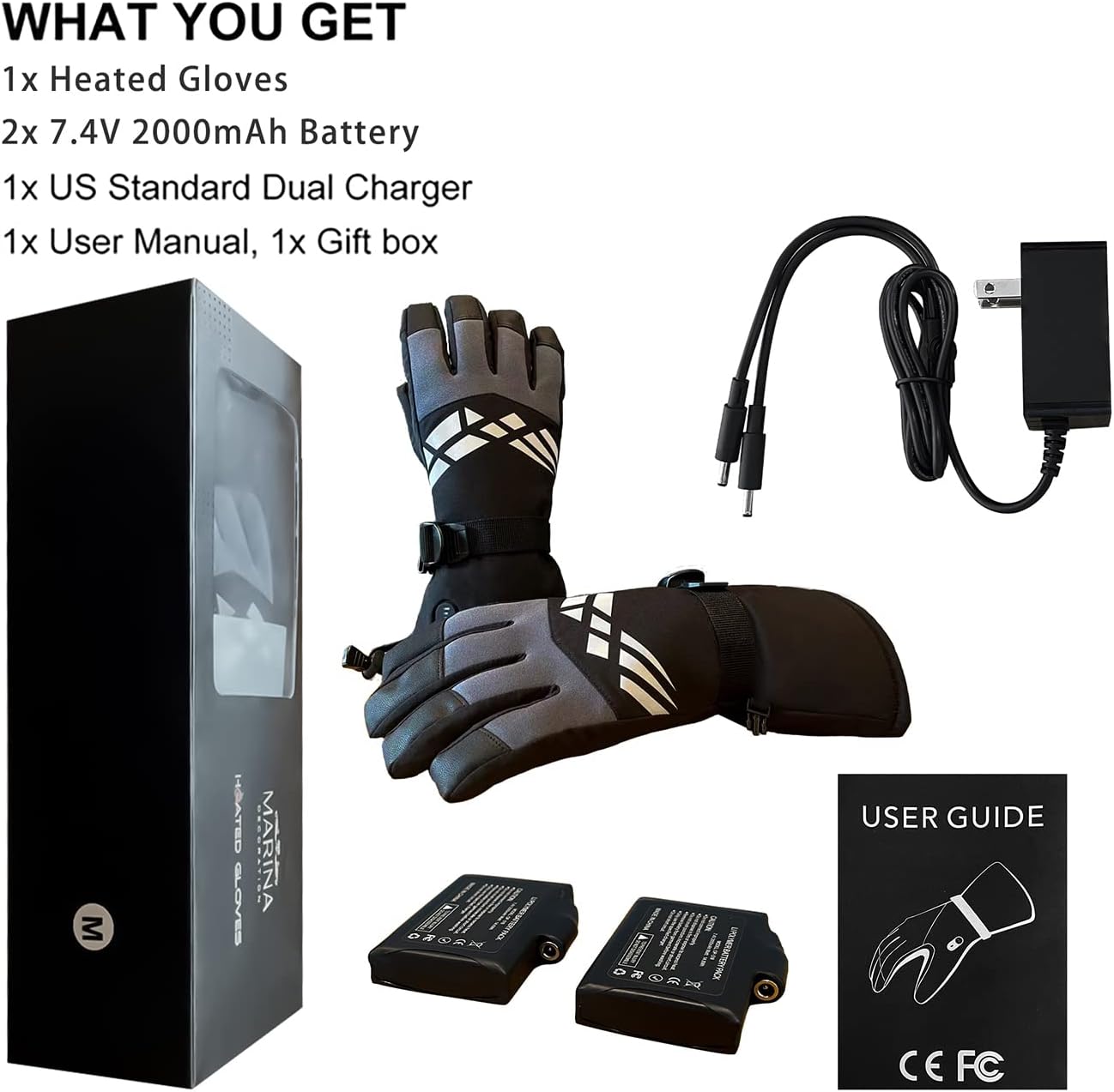 Marina Decoration Heated Gloves Windproof Waterproof Touchscreen for Men Women, 7.4V 2000mAh USB Rechargeable Battery Warm Winter Heating Glove, Thermal Hand Warmer for Outdoor Sport Skiing