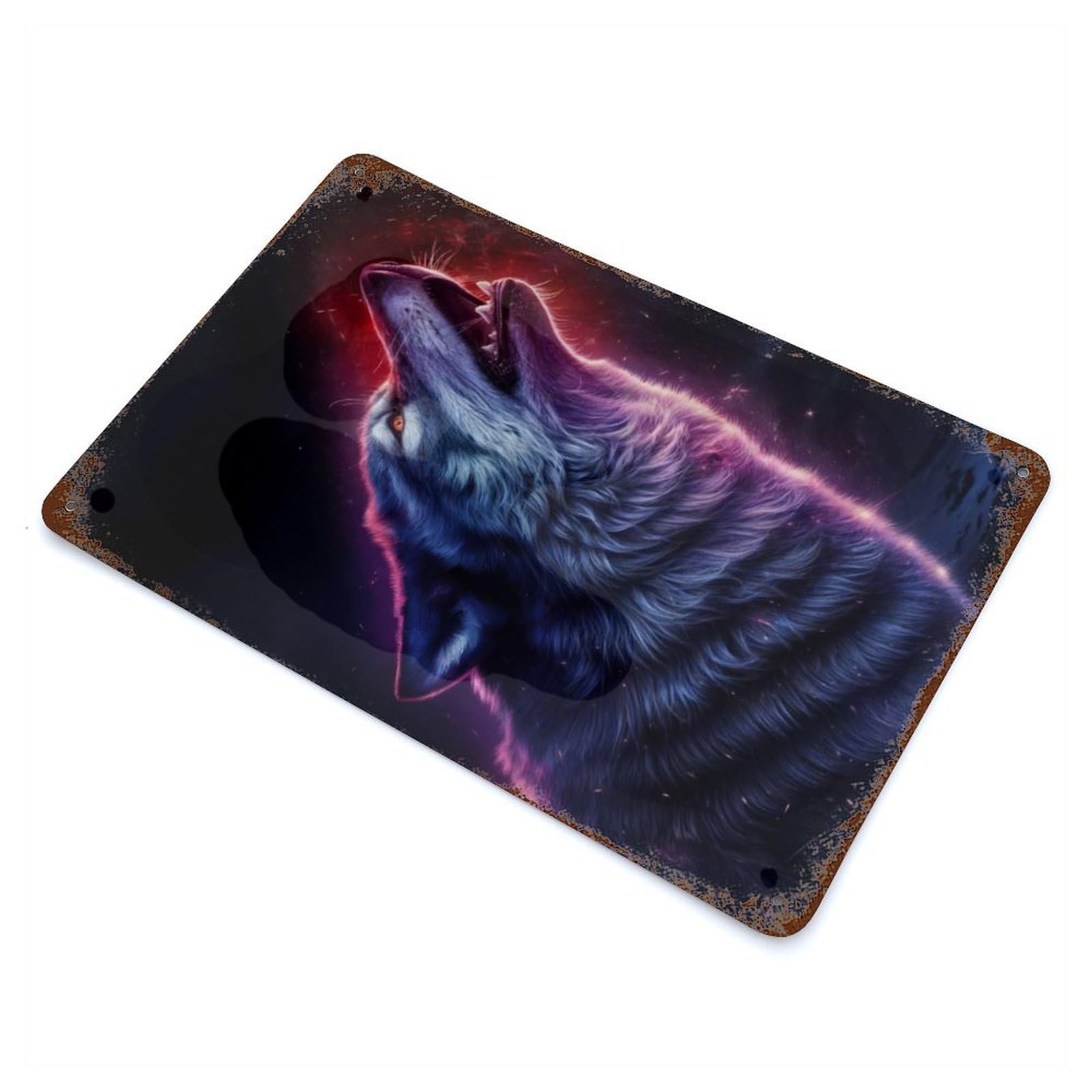 Wolf Howling at The Stars 11.8"x7.9" Vintage Rust Metal Sign, Shabby Chic Decor for Garage, Bar And Workshop Decor