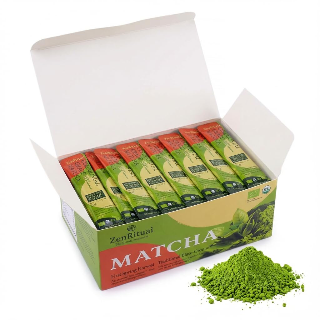 ZenRitual USDA Organic Ceremonial Matcha Green Tea Powder - 20 Single Serve Sticks - Sugar Free 100 Pure