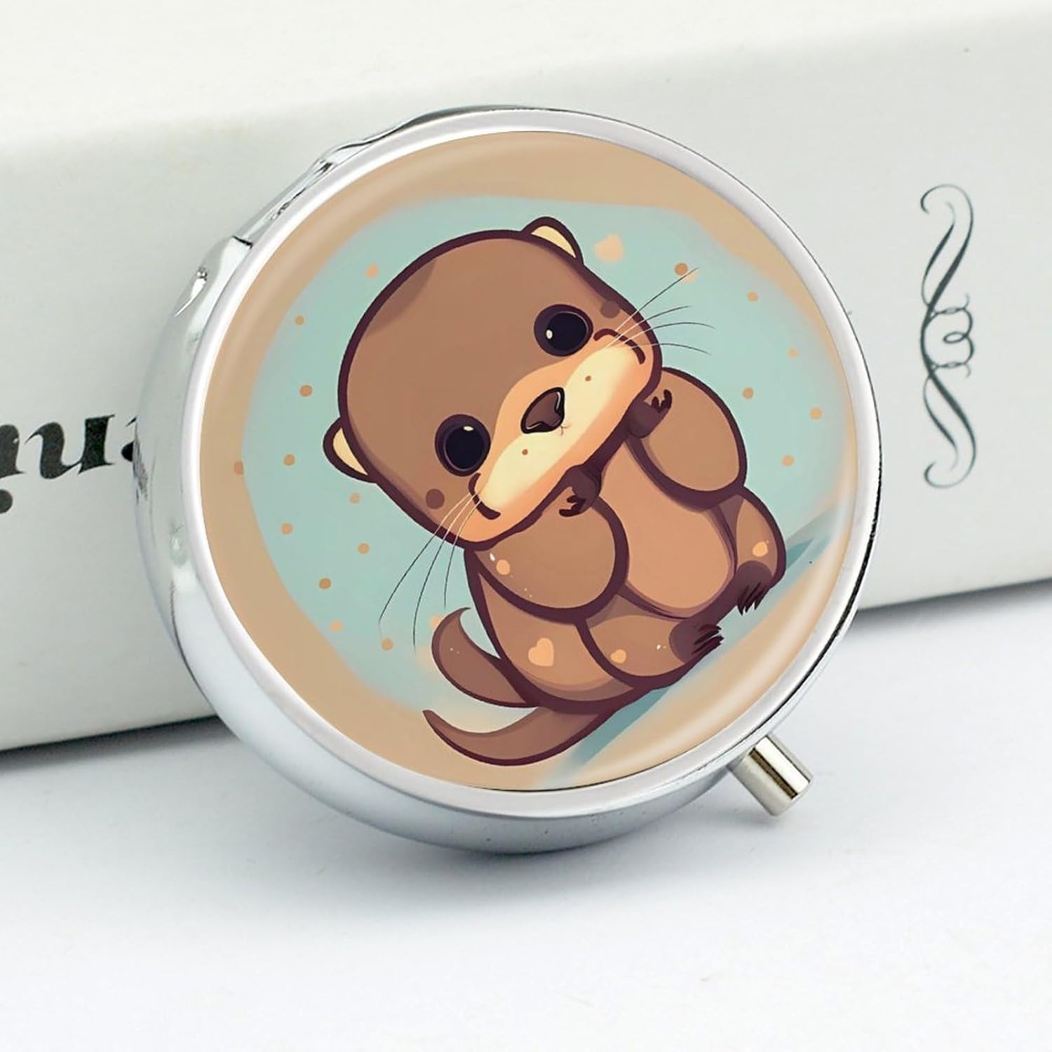 Cute Otter Round Pill Box, Waterproof Medicine Organizer Box image 4