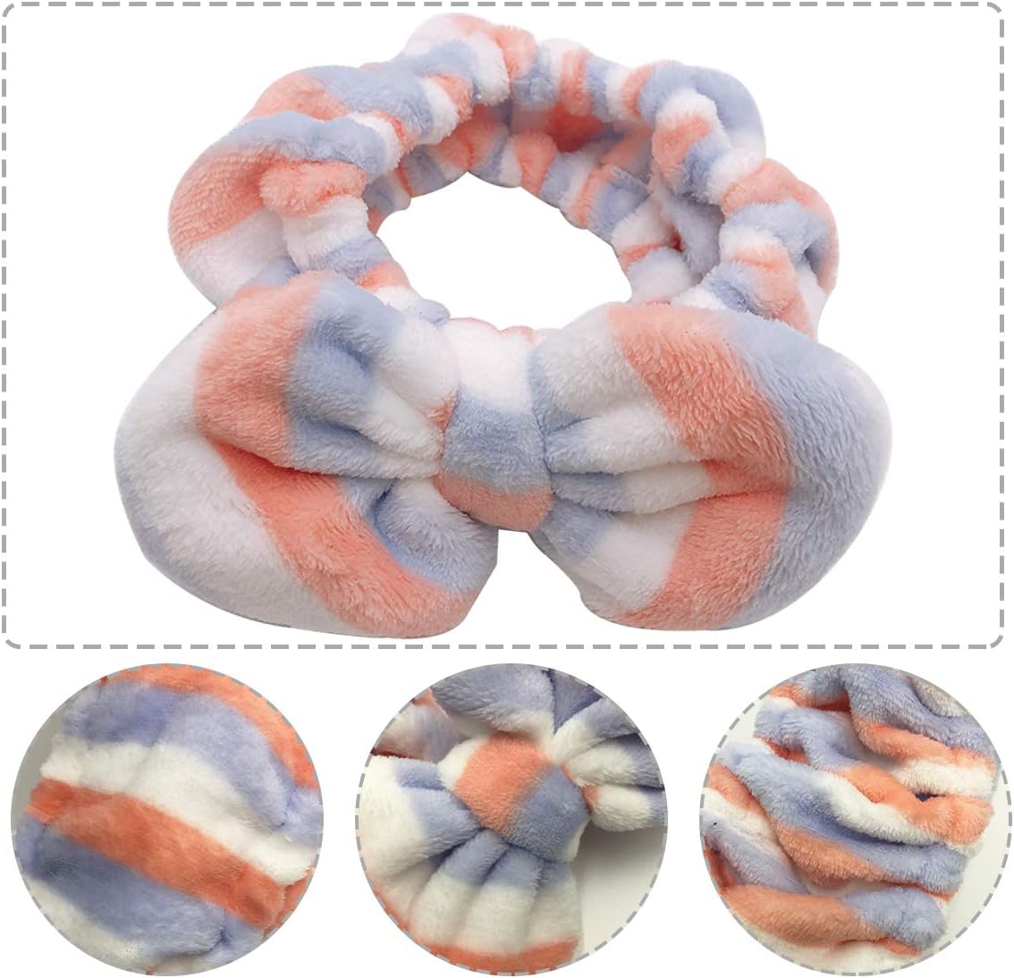 Sea Free Women Plush Headband Hair Loop Elastic Coral Fleece Hair Band with Bowknot for Makeup Shower and Face Washing 3Pcs - Image 4