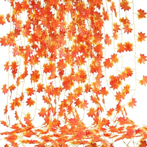 HUAESIN Plantas Hiedra Artificial 12 x 2.45m Hojas Guirnalda Otoño Deracocion Enredadera Plastico de Hojas de Arce Colgante para Escaparate Exterior Interior Acción de Gracias Cena Fiesta Chimenea