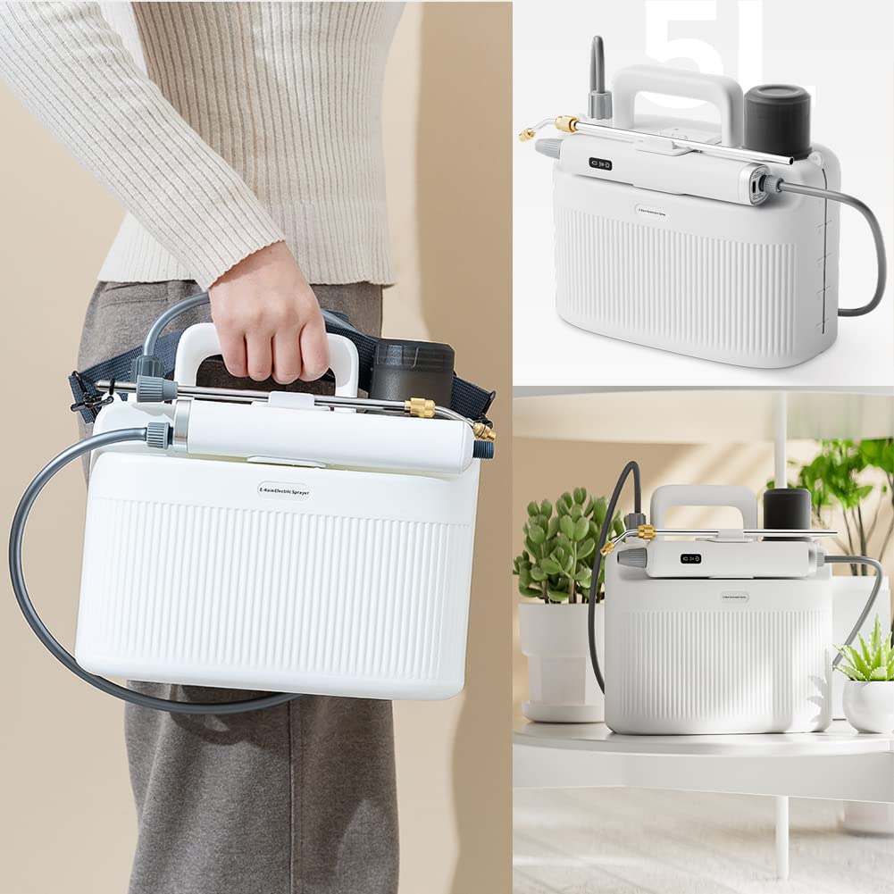 Pulvérisateur électrique 5L pour Plantes Pulvérisation d’arrosage Baguette télescopique Pulvérisateur de Jardin Portable avec 2 Buses et pulvérisateur Polyvalent à Tuyau 3M