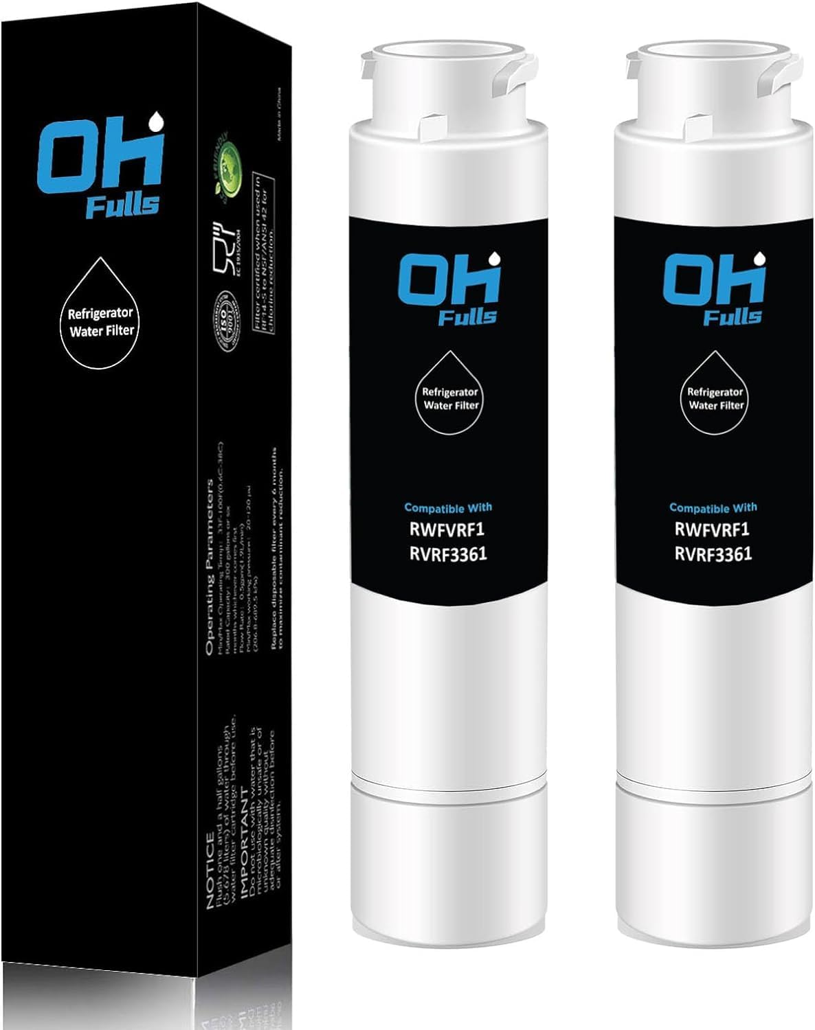 RWFVRF1 Replacement Filter, Compatible With Viking Water Filter RVRF3361, 2-Pack, White