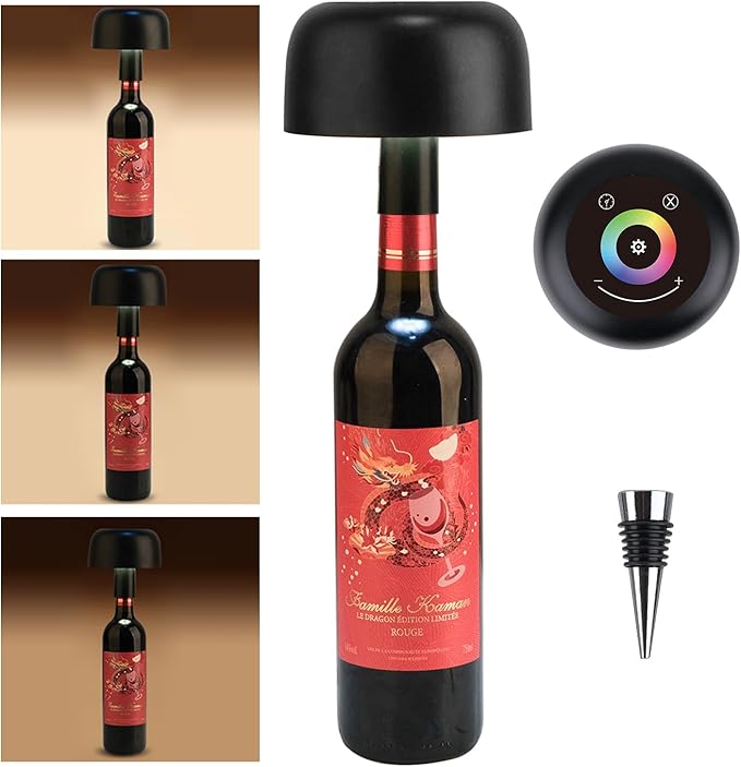 ORUNO Wireless Bottle Lamp, RGB Modes & 3 Color Stepless Dimming Bottle lamp Shade, Rechargeable Touch Table Lamp with 2 Lamp Base for Bedrooms/Restaurants/Bars/Outdoor Dining (Black)