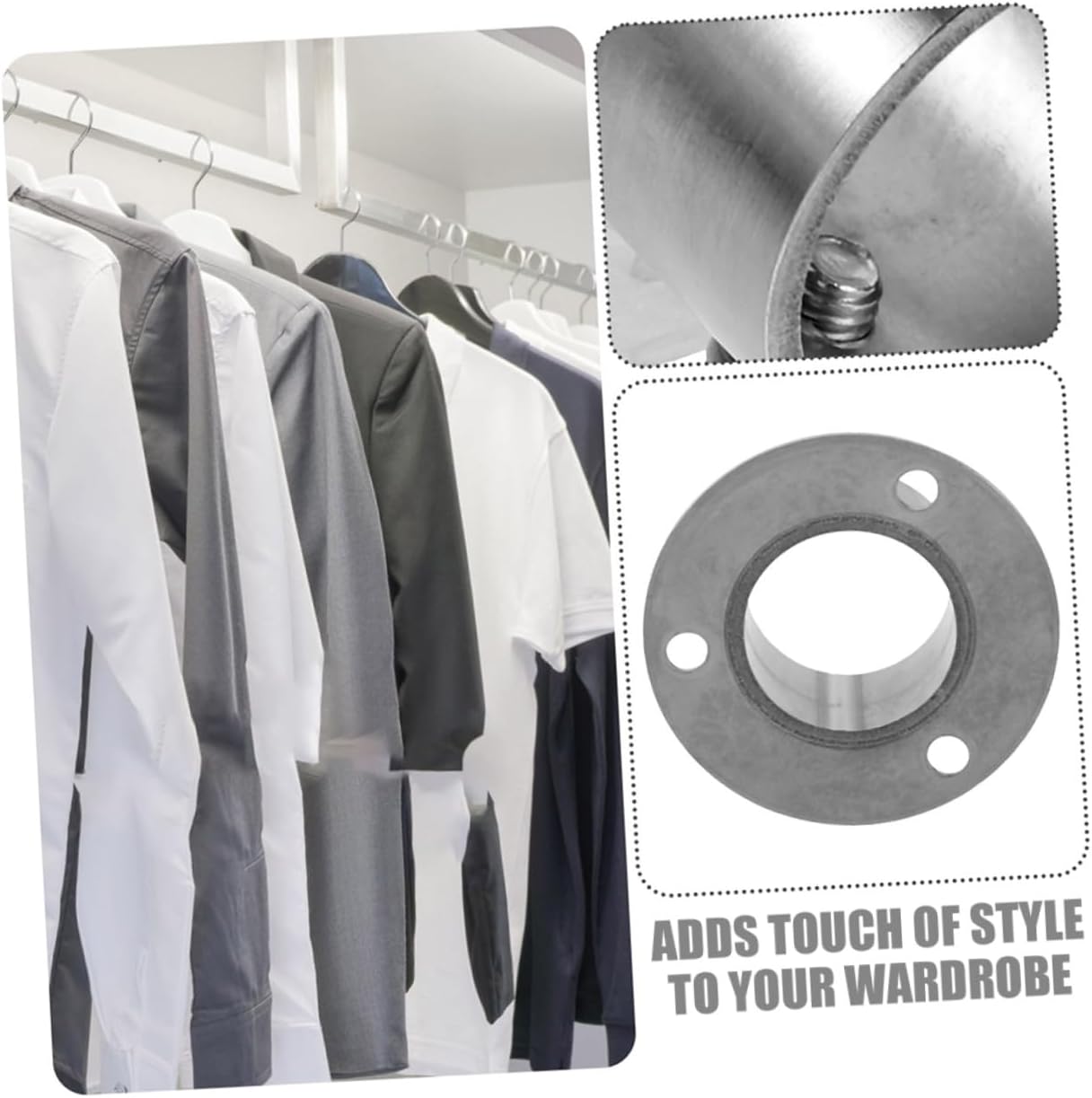 Closet Rod Brackets， Stainless Steel Closet Pole Socket Flange Bracket for Shower Curtain Rod Wardrobe Support