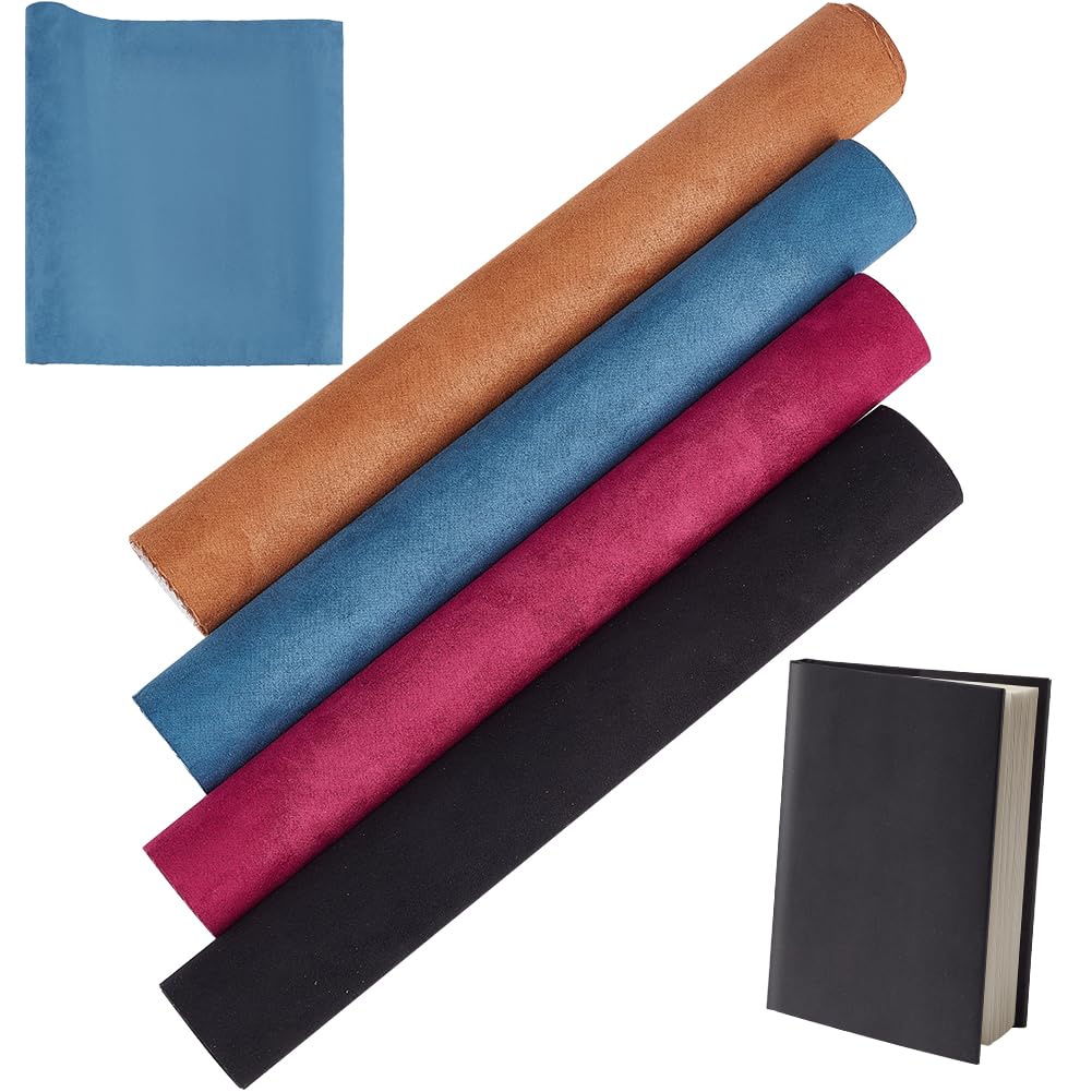 CRASPIRE 51.2 x 11.8 Inch 4 Colors Book Cloth Paper Backed Book Cover Suede Fabric Surface Bookbinding Book Cloth for Book Binding Supplies Scrapbooking Protector Album Adult DIY Crafts