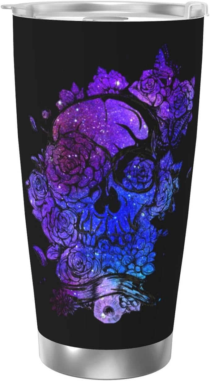 Skull Candy Purple Sugar Gifts For Women Tumbler, 20 Oz Stainless Steel Travel Coffee Mug