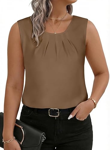 Eytino Women Plus Size Tops Crewneck Sleeveless Dressy Casual Business