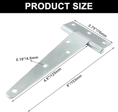 Vista 47 de Murtenze Paquete de 6 bisagras negras de 4 pulgadas con correa en T, bisagras de puerta de granero, bisagras en T para puerta de granero, cobertizo