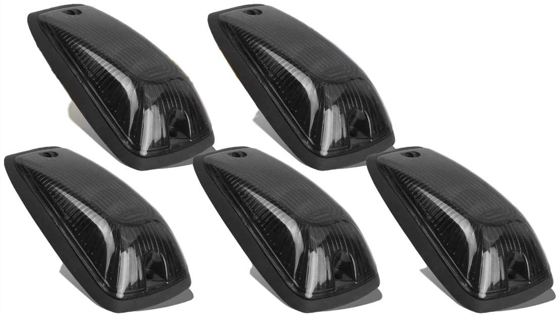 5pcs Smoked Lens Cab Roof Marker Lights, KOMAS Roof Top Lamp Clearance Running Light Replacement for Truck SUV 1988-2002 Chevrolet Silverado GMC C/K (Smoked Cover + Base)