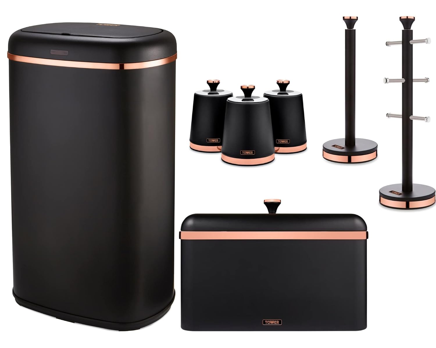 Tower Cavaletto Black & Rose Gold Kitchen Accessories set of 758L