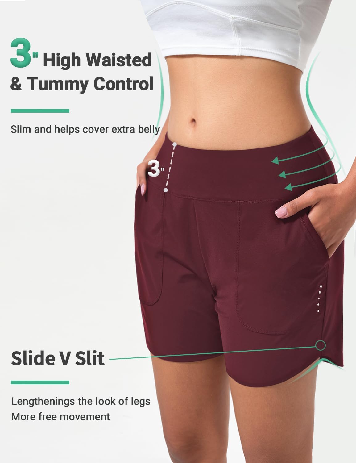BVVU Women's 5 inch Swim Board Shorts Tummy Control Swimsuit Bottoms UPF50+ High Waisted Beach Shorts for Women with Liner