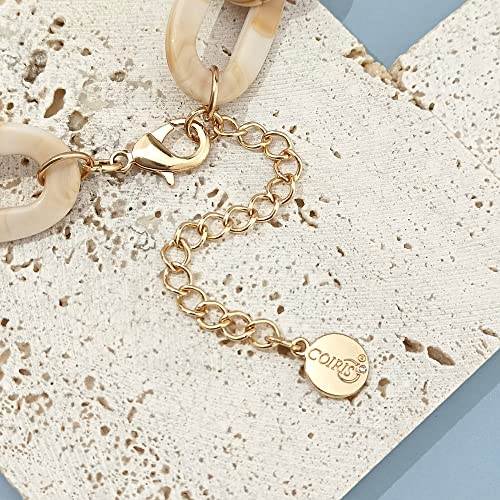 Coiris Double Layer Acrylic Resin Link Collar Necklaces Chunky Chain Collar Necklace Statement Fashion Paperclip Oval Choker Chain Jewelry(N0088-Beige) #TOP5