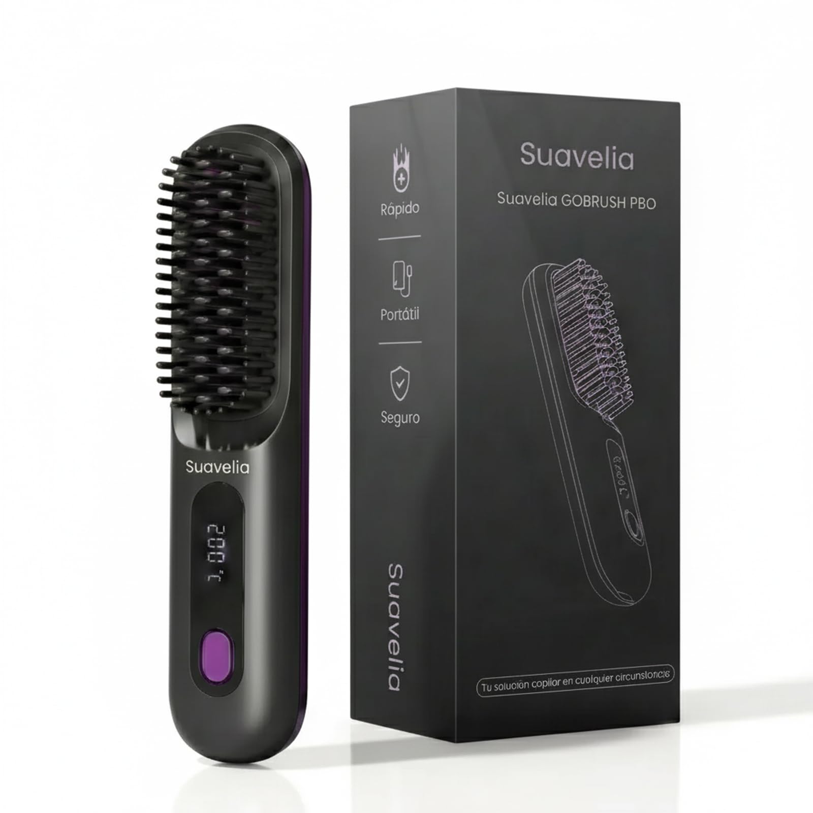 Cepillo Inalámbrico Pelo Suavelia para Cabello Corto, Cepillo Alisador con Calor Cerámico 3PX, Volumen Duradero, Sin Tirones ni Quemaduras, Recargable, Ideal para Pixie, Bob y Flequillo (Negro)