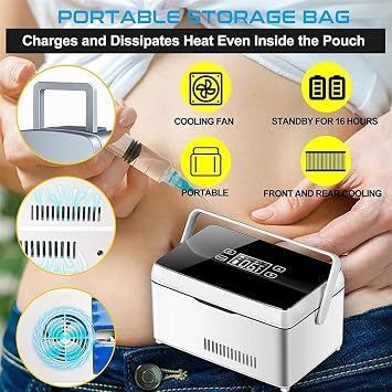 Mini USB Insulin Cooler Travel Case, Insulin Car Travel Cooler, Diabetic Box Portable Cooler Box Include 2 Rechargeable Battery Mini Fridge Refrigerator