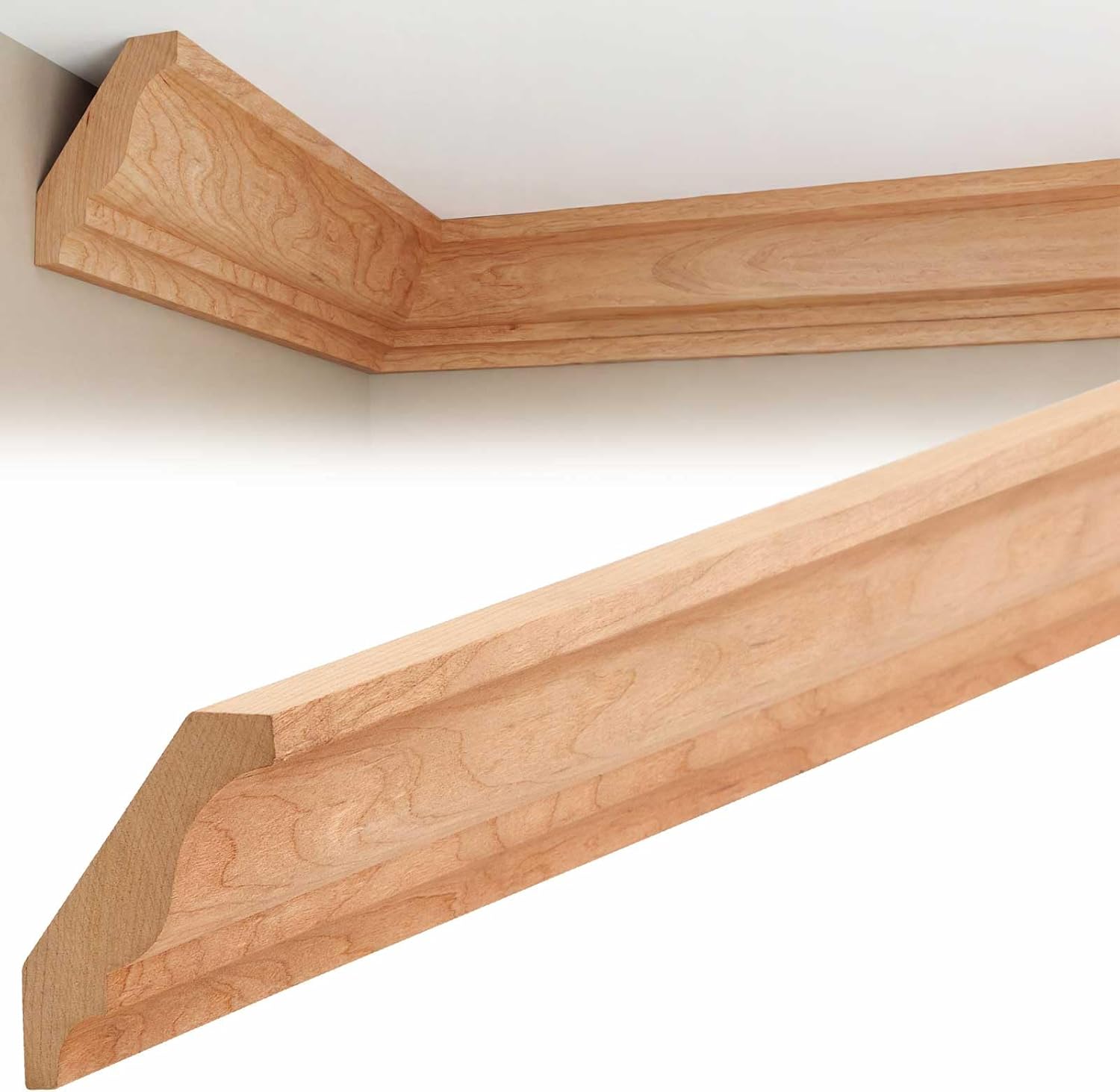 DoubleFill 2 Pack Solid Red Oak Crown Molding Trim, 1-3/8" H x 1" D x 47" L (94" Total), Real Wood Decorative Ceiling Trim for Cabinets & Furniture, Unfinished & Stainable, Easy Install