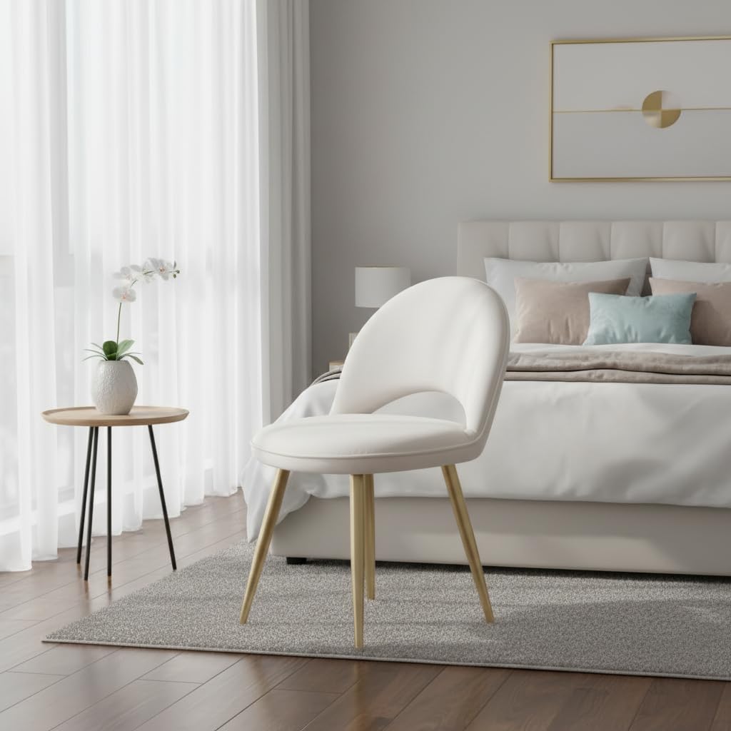 Eleganter Sessel, Klapplehne, Essstuhl, moderner Make-up-Stuhl, Küchenstuhl, für Esszimmer, Küche, Schlafzimmer, Büro, Samt, weiß (Samt weiß)