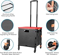 Vista 267 de FELICON SELORSS - Carrito plegable portátil con ruedas para subir escaleras y ruedas giratorias de 360°, mango telescópico, caja de plástico